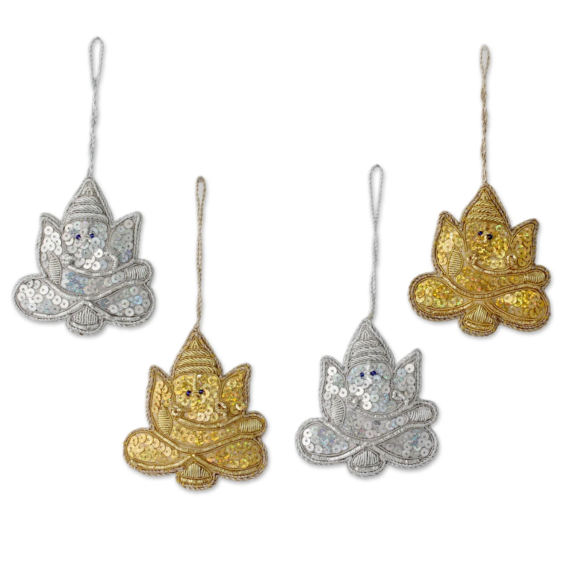 Happy Ganesha 4 Glittery Handmade Ornaments Depicting Lord Ganesha - Image 2