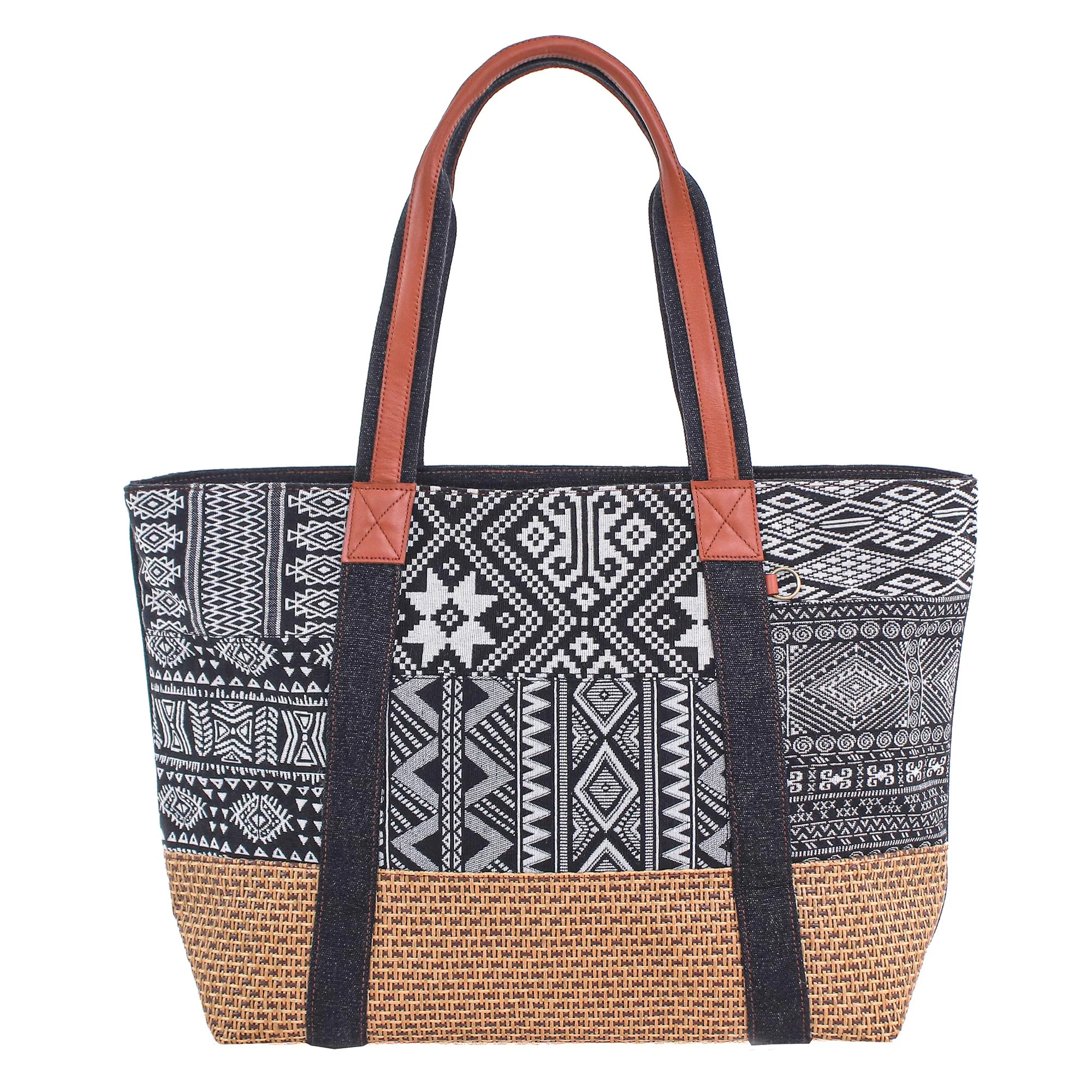 Happy Journey in Black Black and White Cotton Blend Shoulder Bag - Image 2