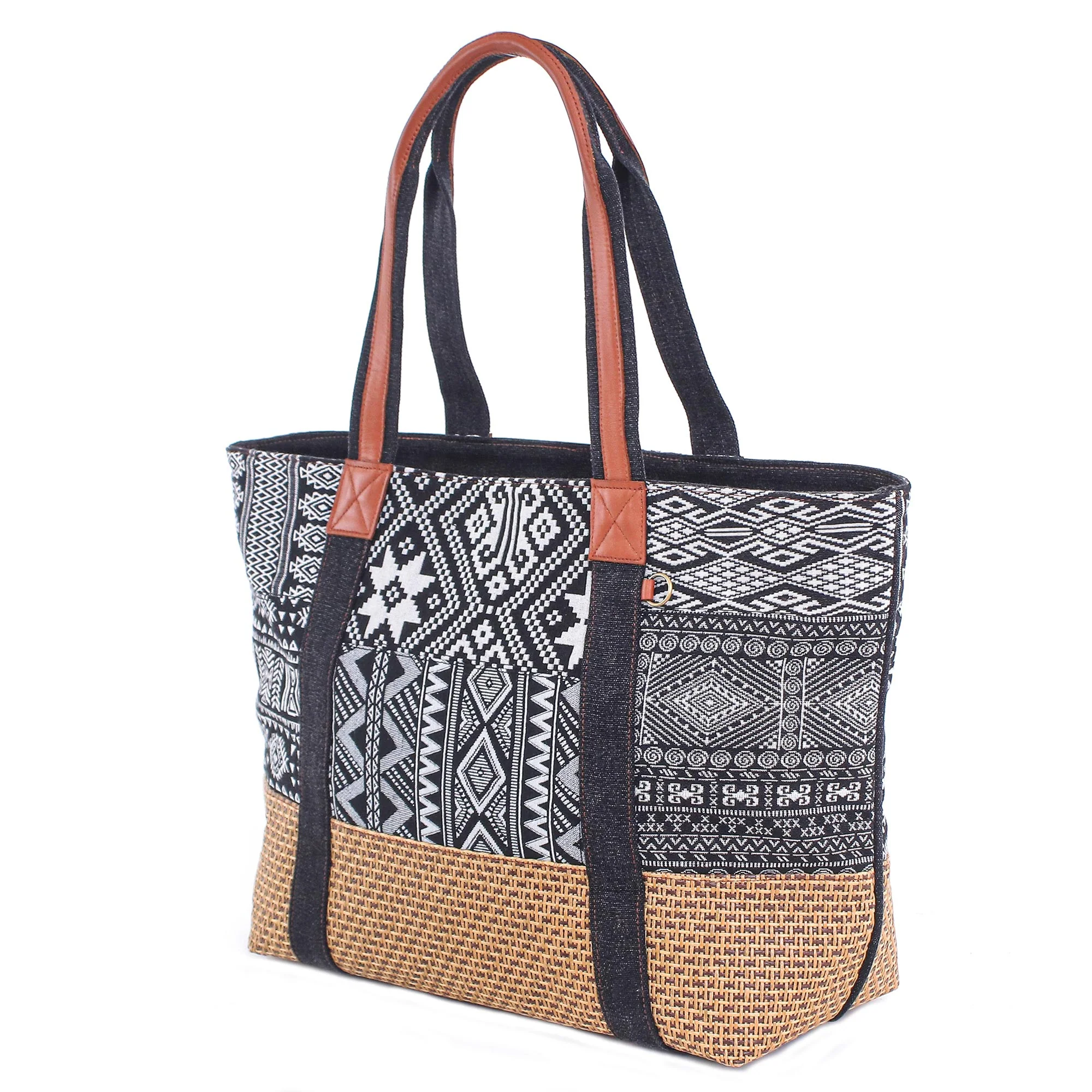 Happy Journey in Black Black and White Cotton Blend Shoulder Bag - Image 3