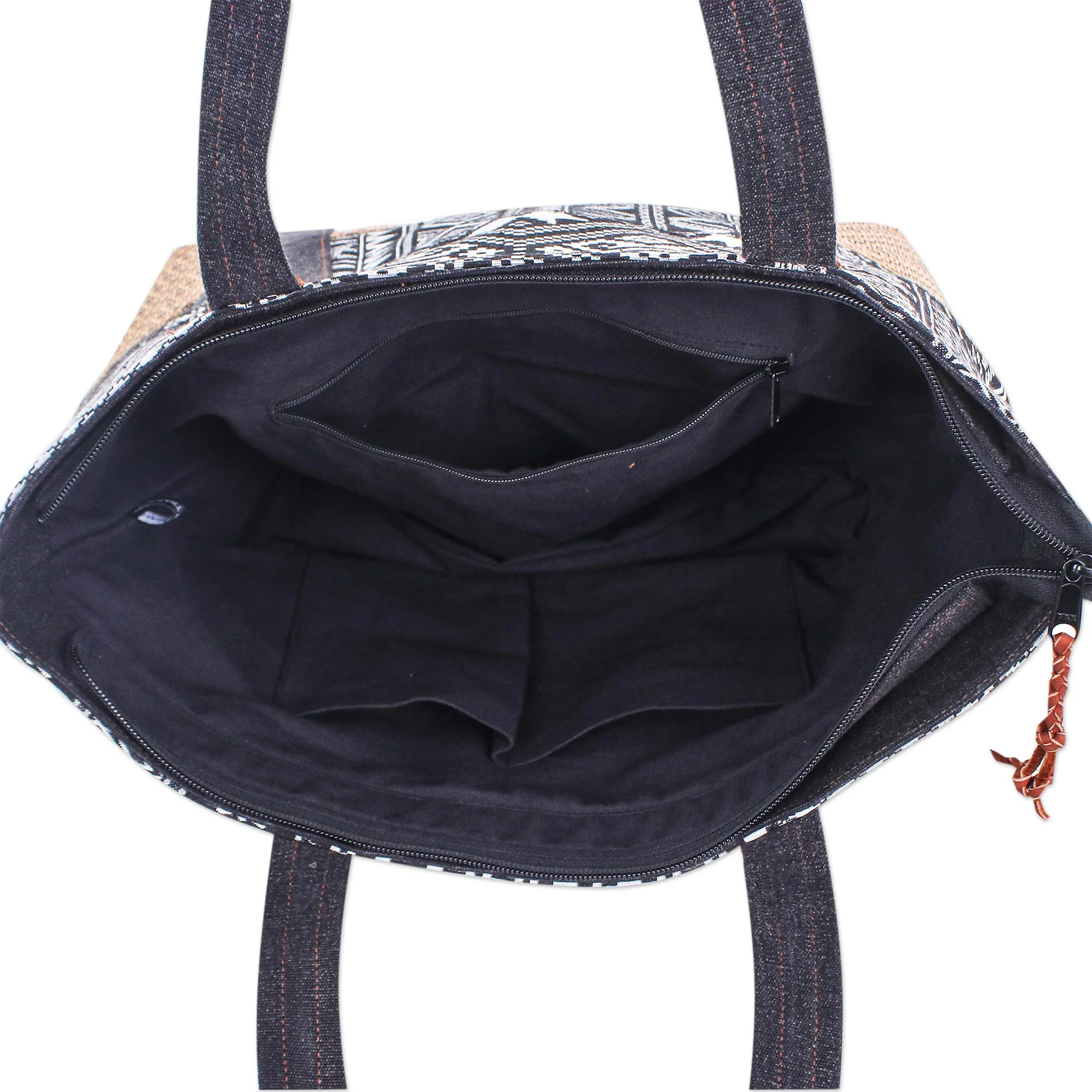 Happy Journey in Black Black and White Cotton Blend Shoulder Bag - Image 4