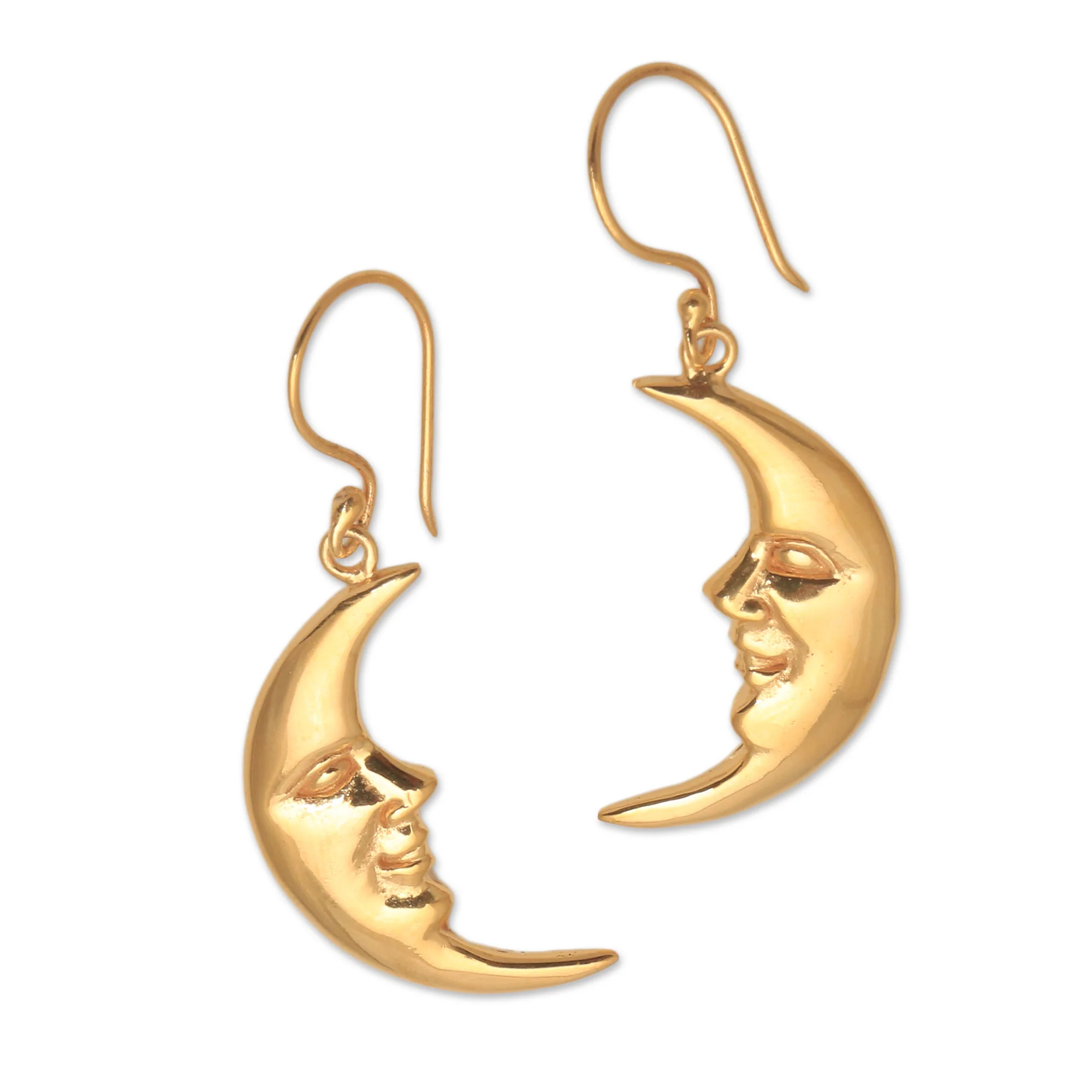 Happy Moon Gold Plated Sterling Silver Moon Dangle Earrings from Bali - Image 5