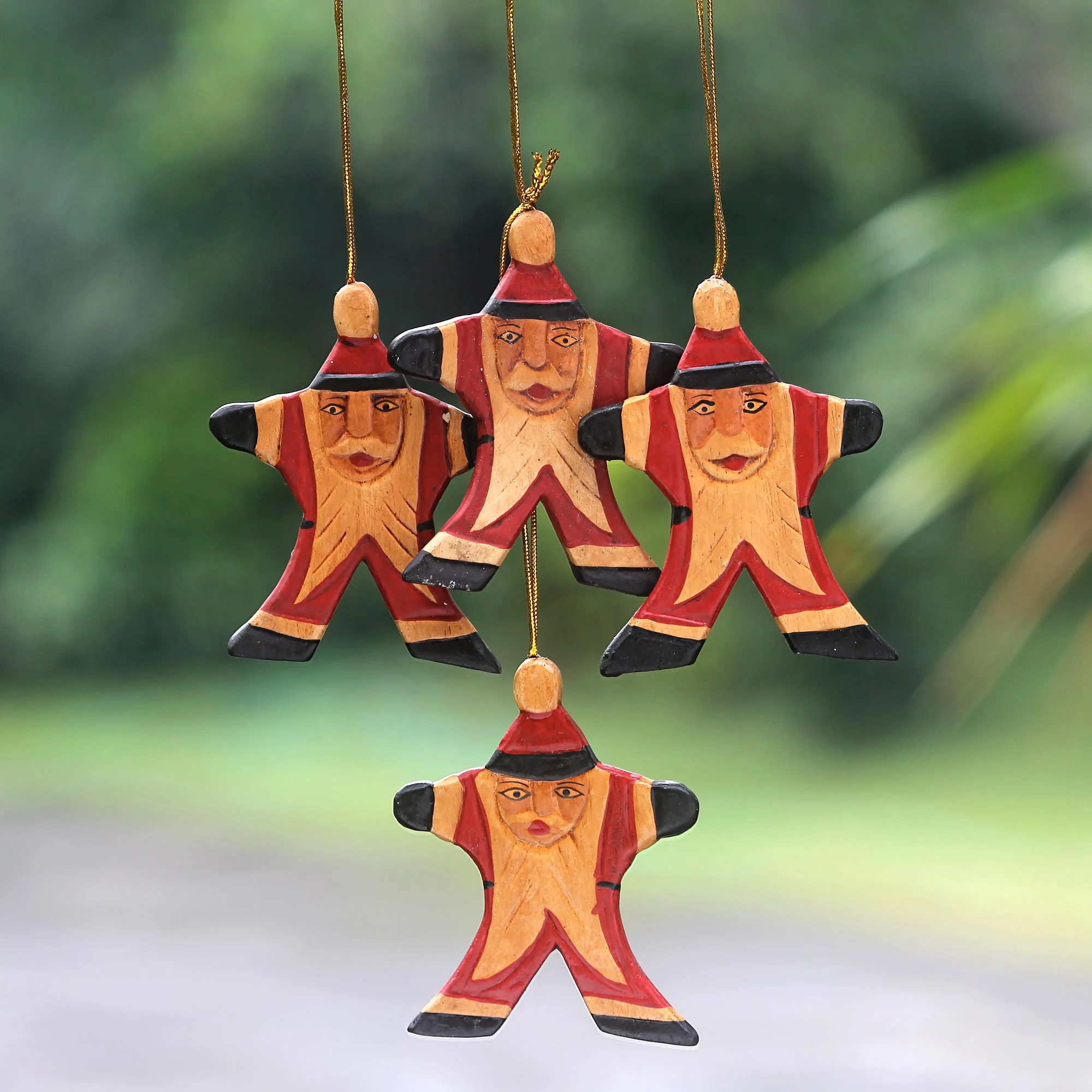 Happy Red Santa Artisan Crafted Santa Claus Christmas Ornaments (Set of 4)