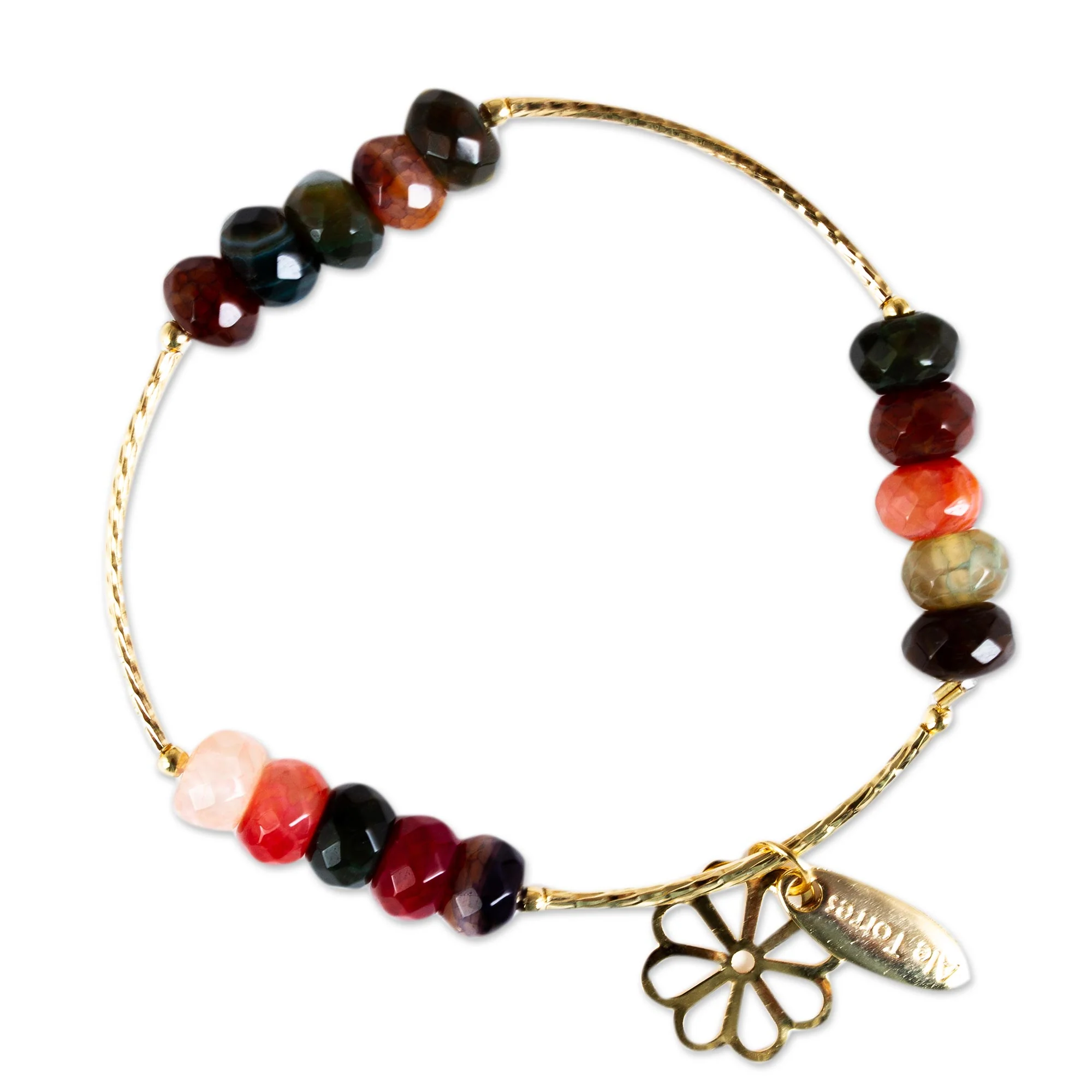 Happy Sunflower Artisan Crafted Gold Plated Bracelet with Agates - Image 2