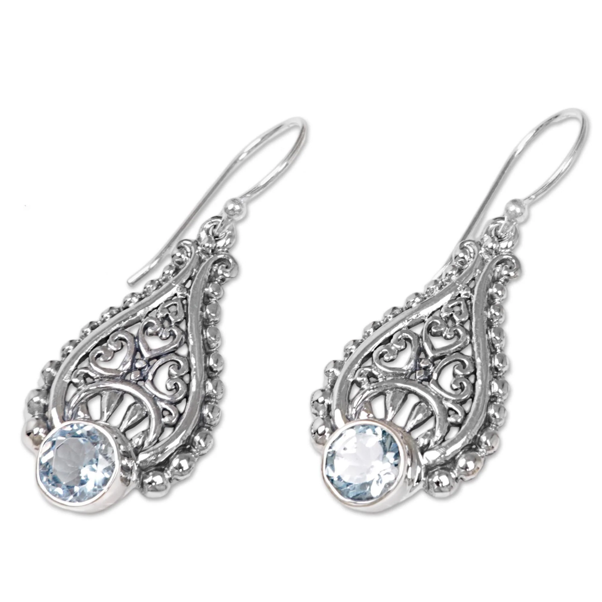 Happy Tears Handmade Balinese Sterling Silver Blue Topaz Dangle Earrings - Image 4