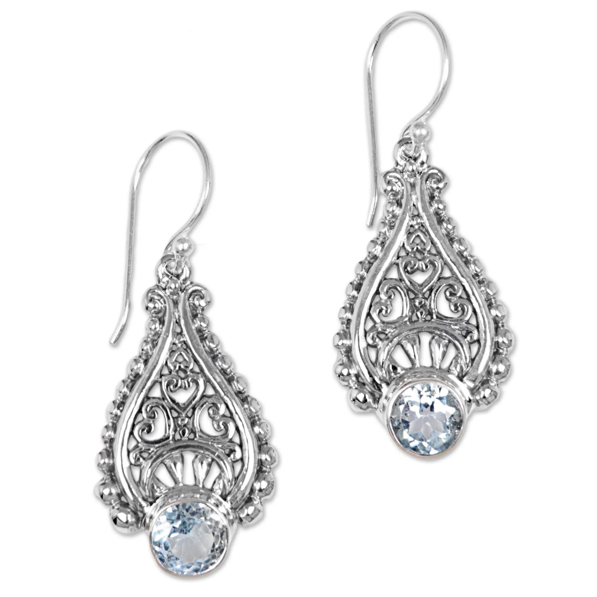 Happy Tears Handmade Balinese Sterling Silver Blue Topaz Dangle Earrings - Image 5
