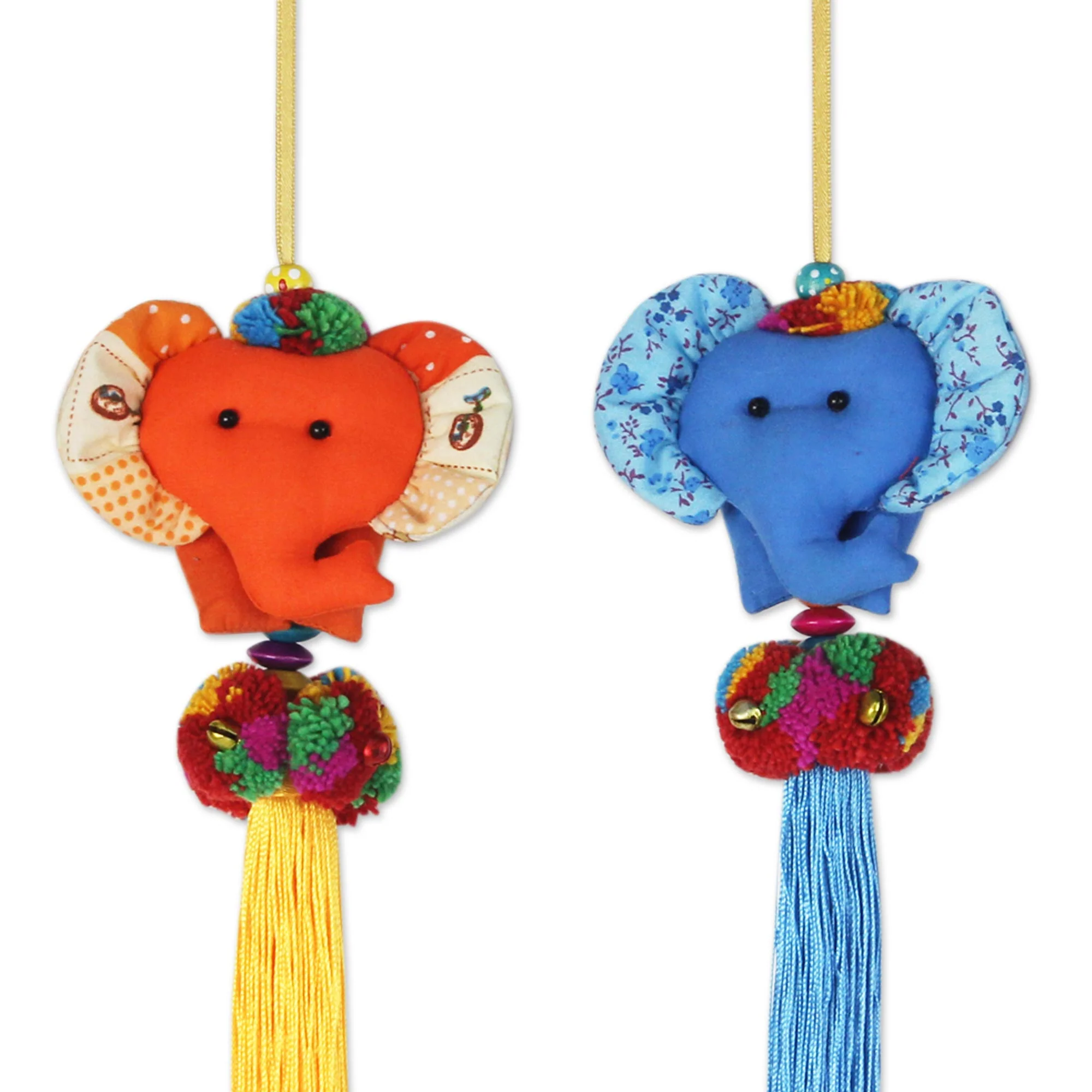 Happy Thai Elephants 4 Artisan Crafted Multicolor Thai Cotton Elephant Ornaments - Image 3