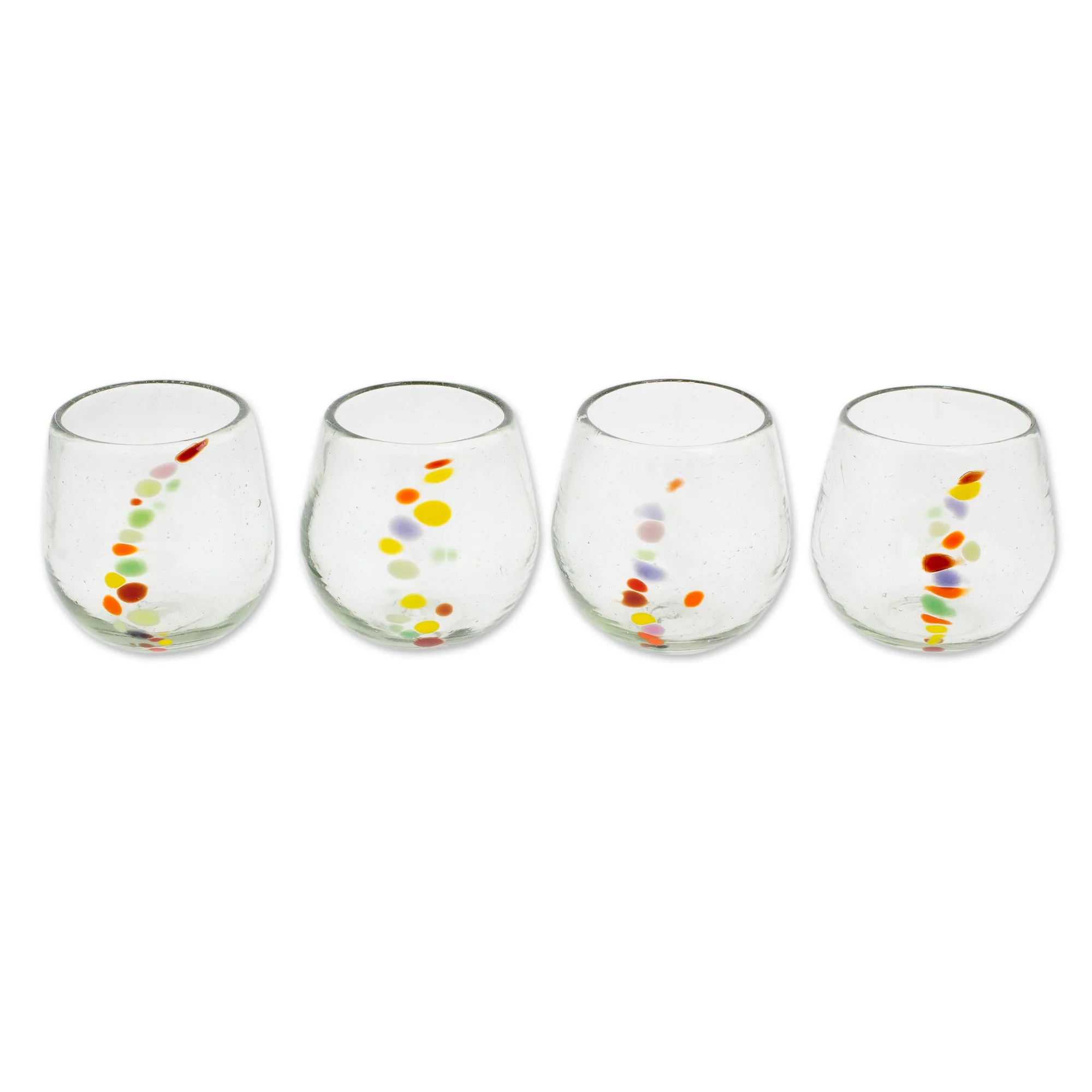 Happy Trails Hand Blown Recycled Colorful Dot Stemless Glasses (Set of 4) - Image 2