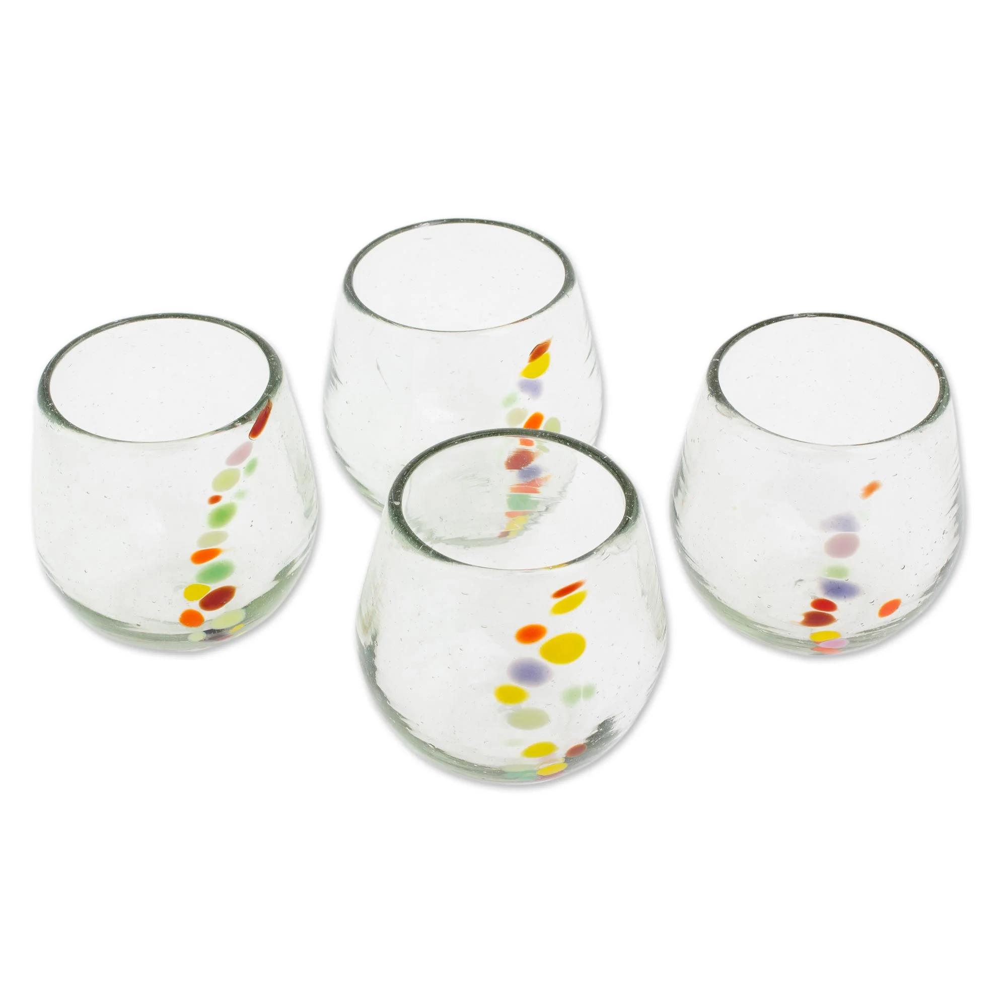 Happy Trails Hand Blown Recycled Colorful Dot Stemless Glasses (Set of 4) - Image 3