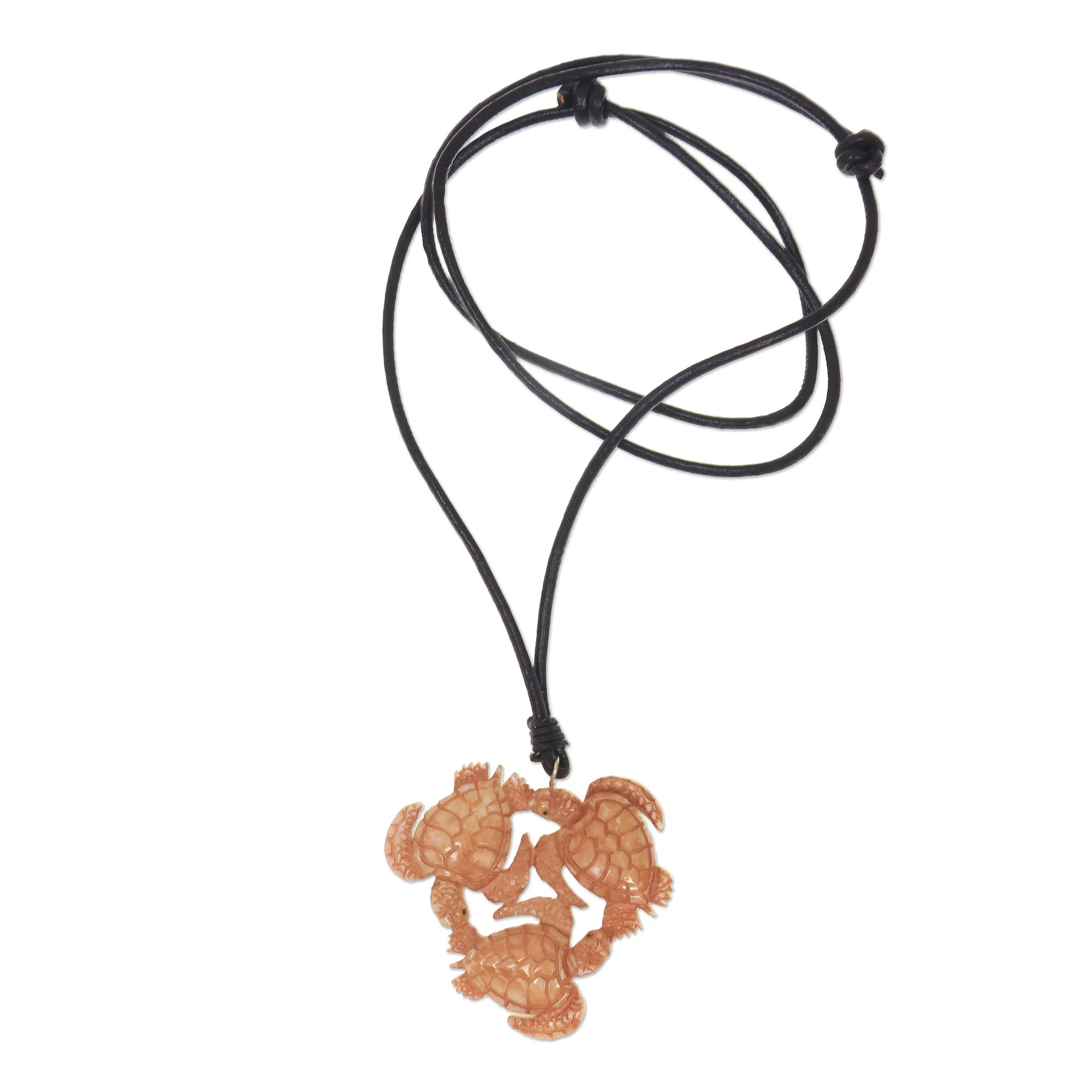 Happy Turtle Leather Bone Pendant Necklace - Image 3
