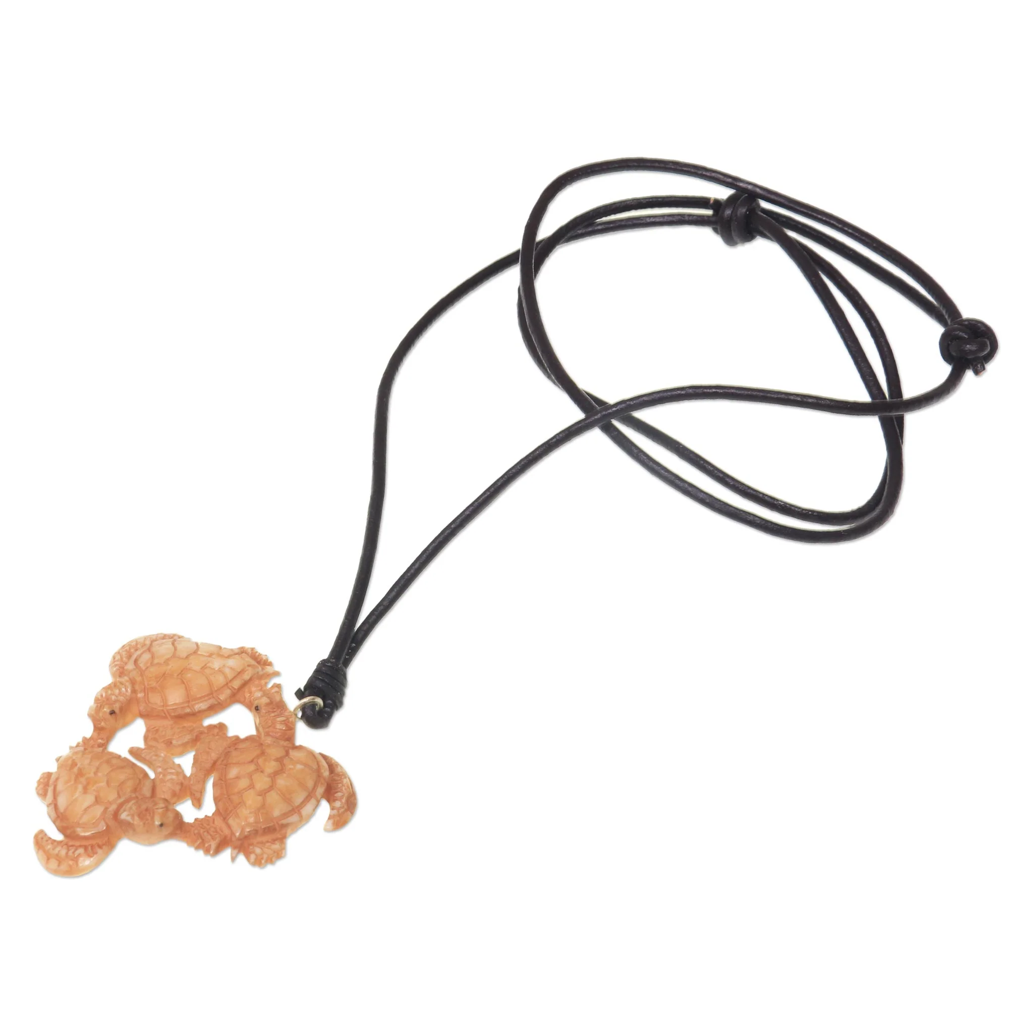 Happy Turtle Leather Bone Pendant Necklace - Image 4