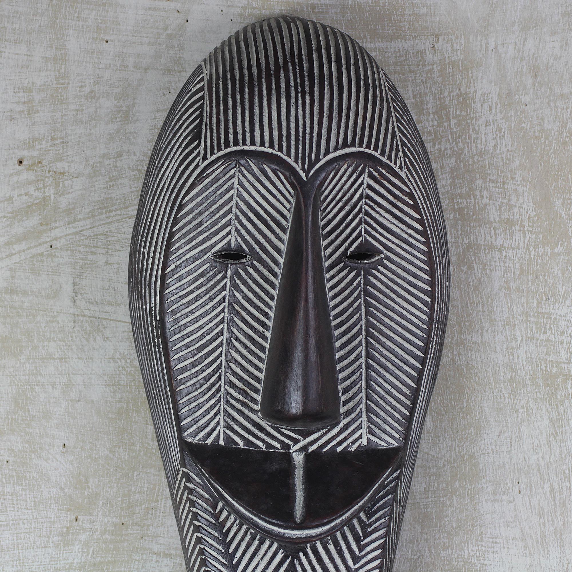 Happy Woman Hand-Carved Smiling Woman Sese Wood African Wall Mask - Image 3