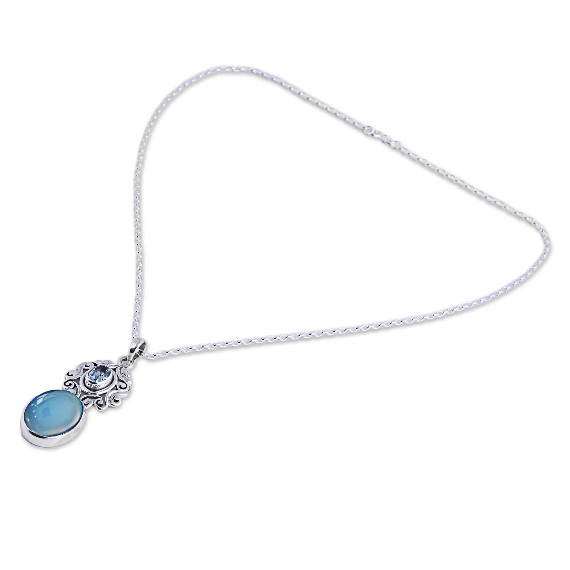 Harmonious Blue Handcrafted Blue Chalcedony and Topaz Pendant Necklace - Image 4