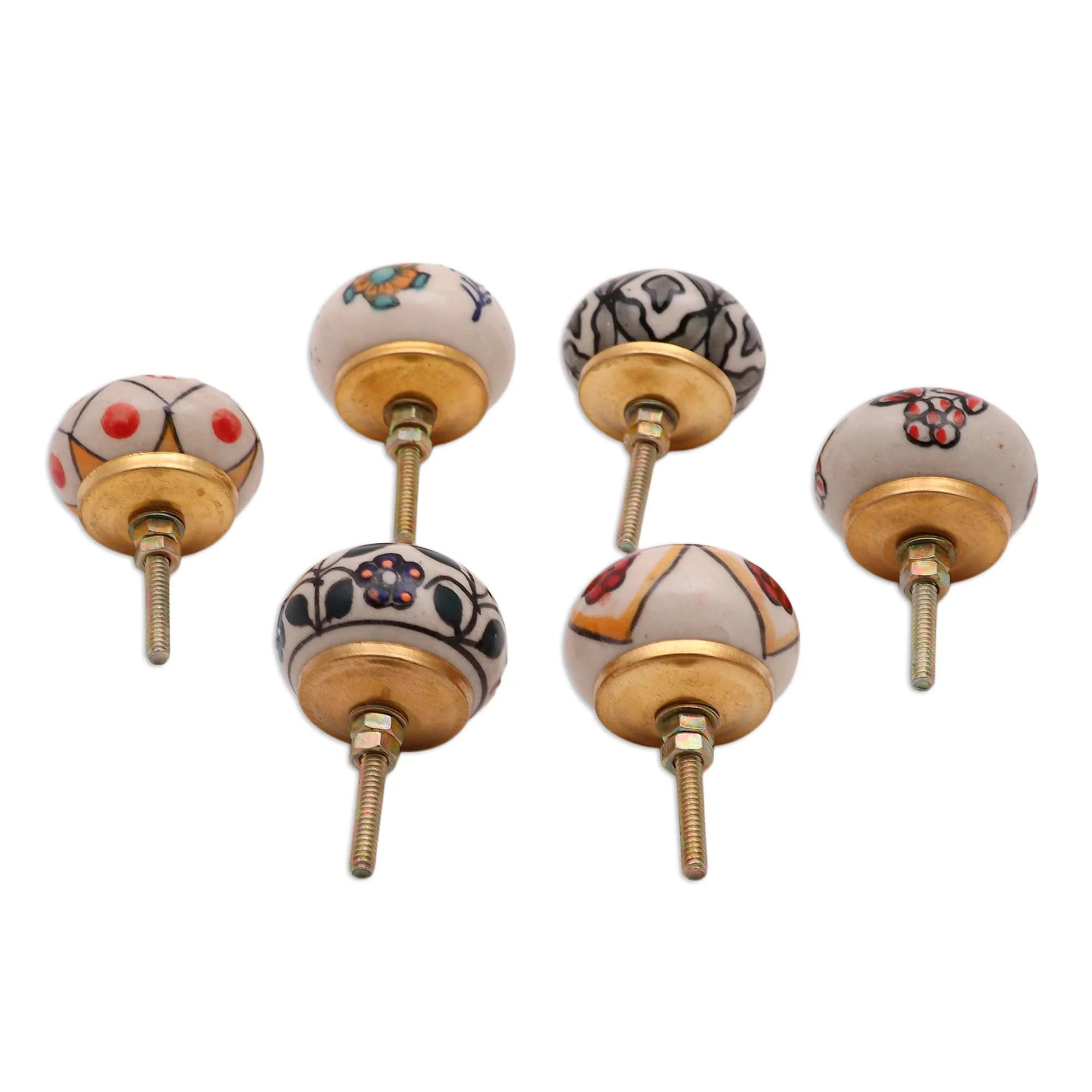 Harmonious Flowers Colorful Floral Ceramic Knobs from India (Set of 6) - Image 4