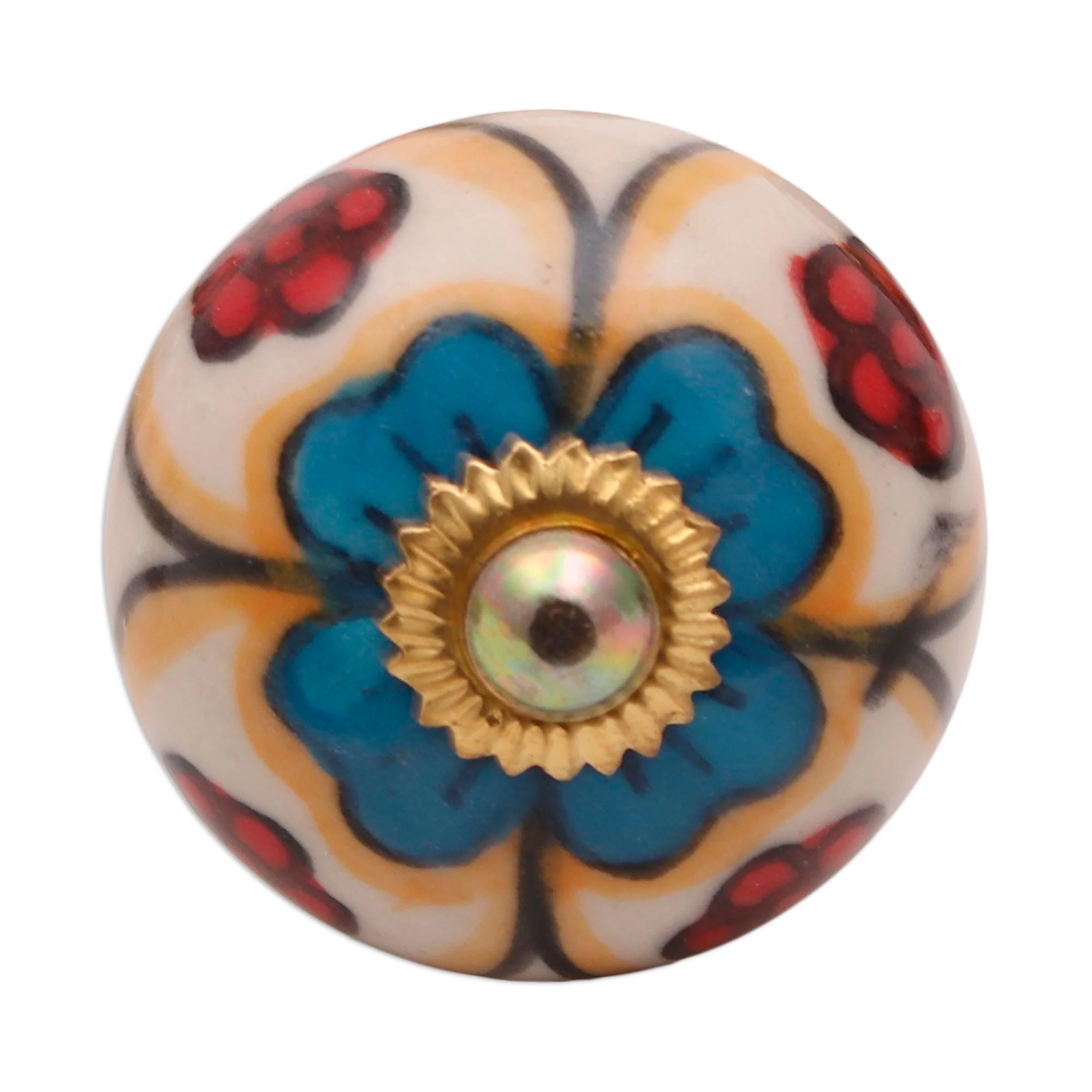 Harmonious Flowers Colorful Floral Ceramic Knobs from India (Set of 6) - Image 5