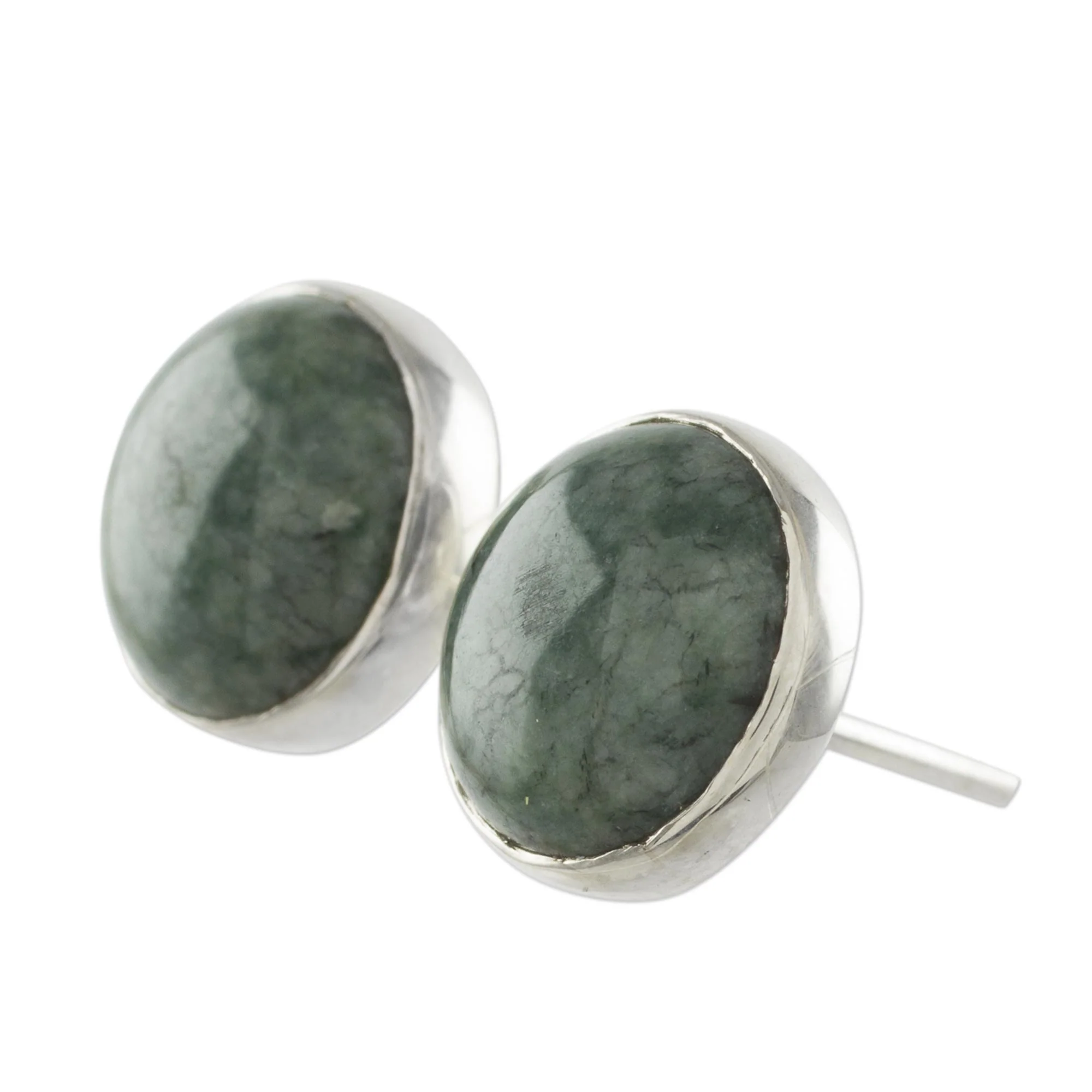 Harmonious Peace Jade & Silver Round Stud Earrings - Image 4