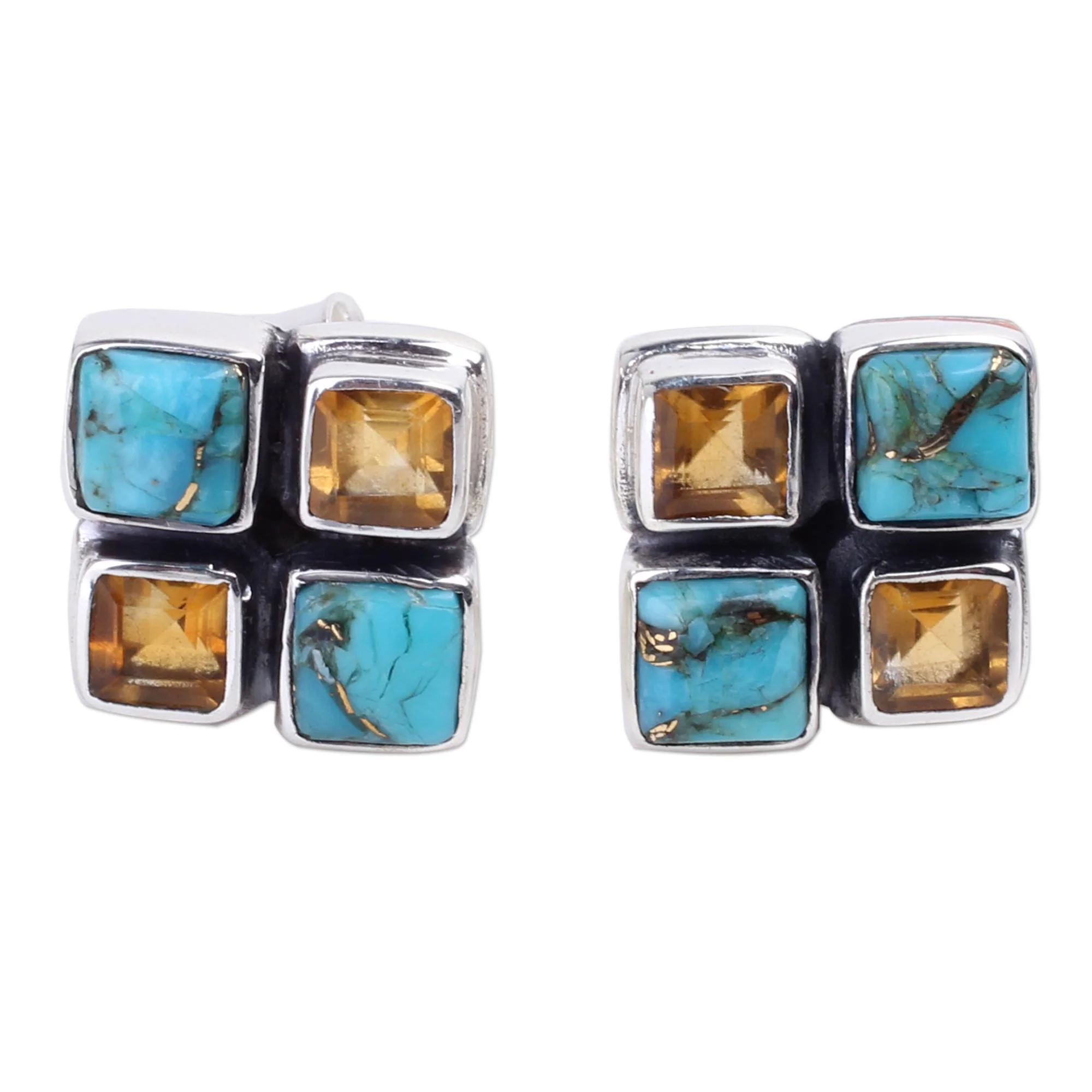 Harmonious Sky Citrine and Blue Composite Turquoise Button Earrings - Image 2