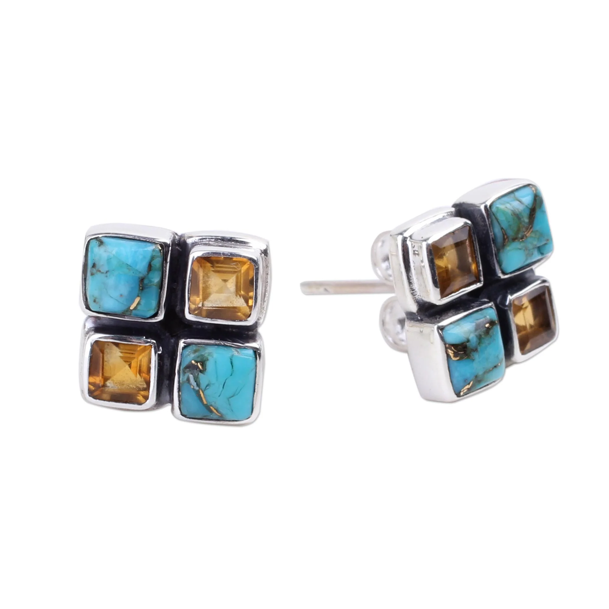 Harmonious Sky Citrine and Blue Composite Turquoise Button Earrings - Image 3