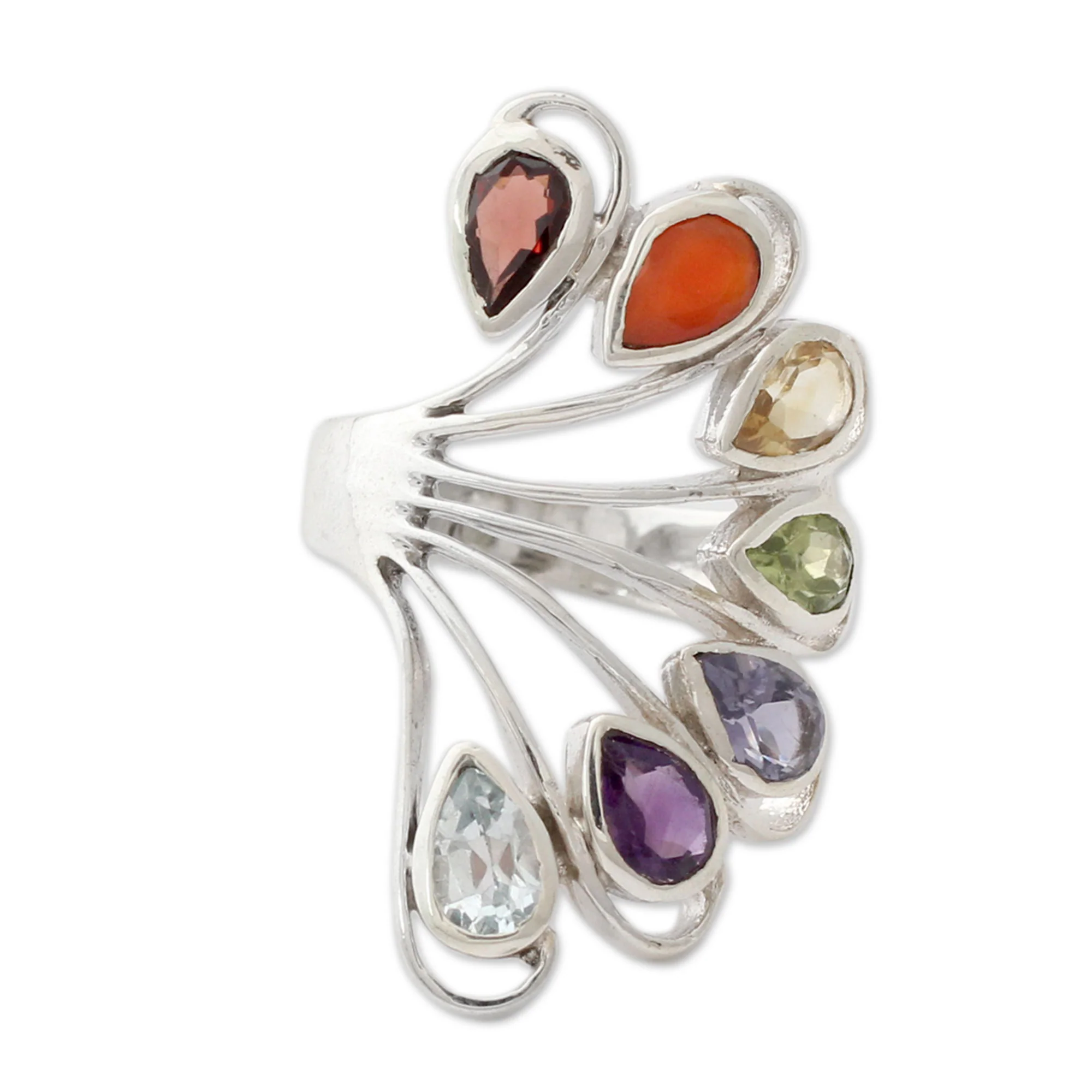 Harmonious Wisdom Multi-gemstone .925 Silver Ring Chakra Jewelry from India - Image 2