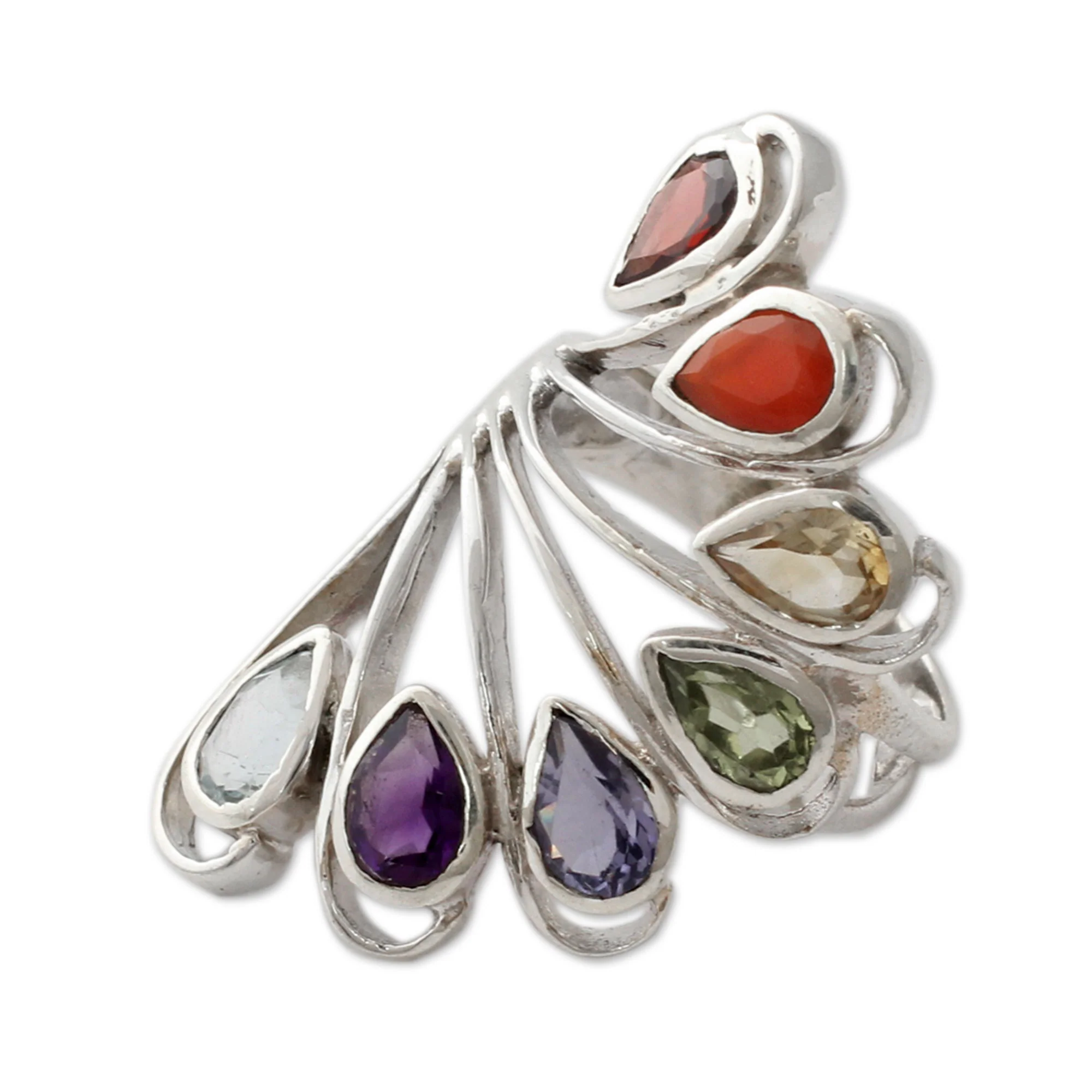 Harmonious Wisdom Multi-gemstone .925 Silver Ring Chakra Jewelry from India - Image 4