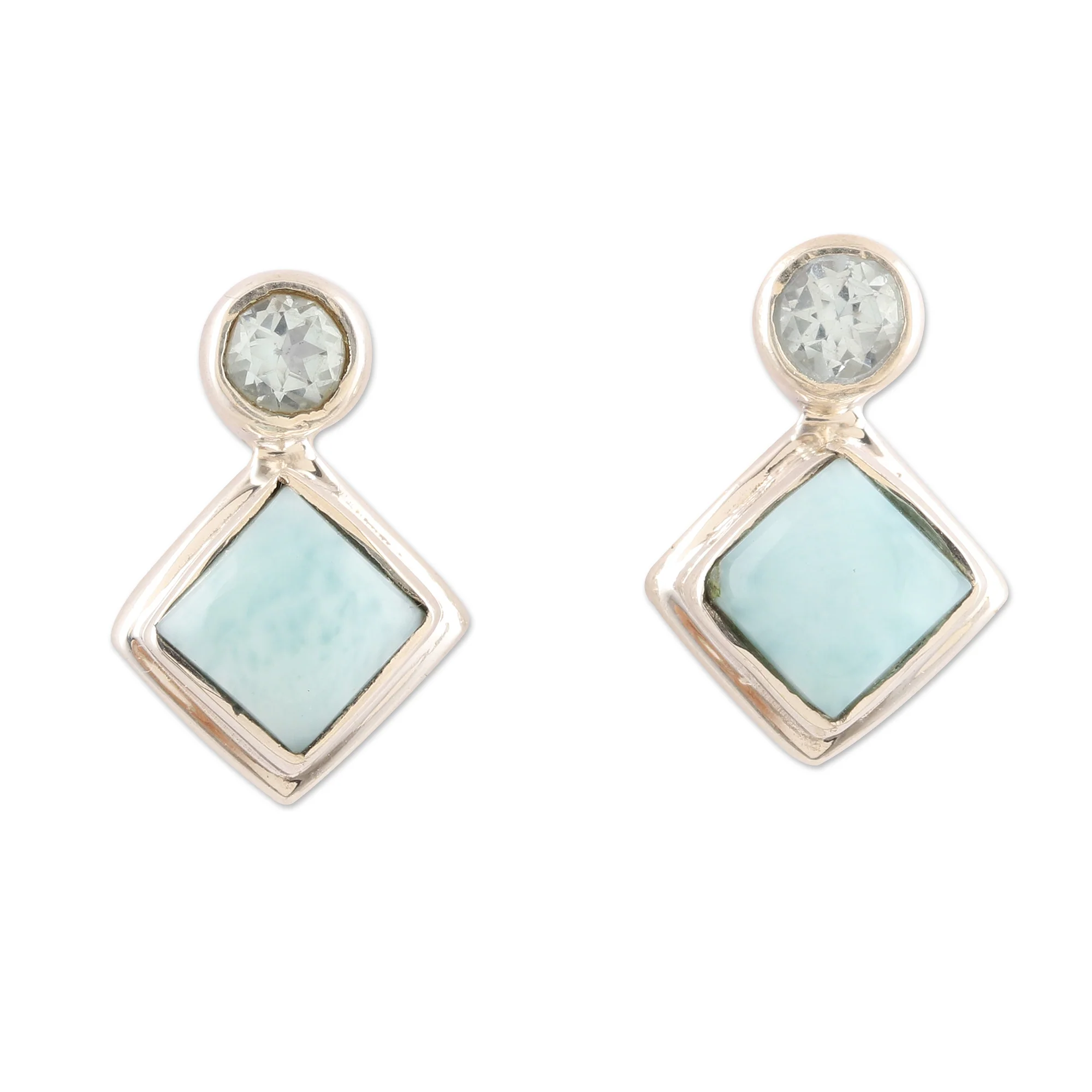 Harmony in Blue Larimar and Blue Topaz Sterling Silver Drop Earrings - Image 2