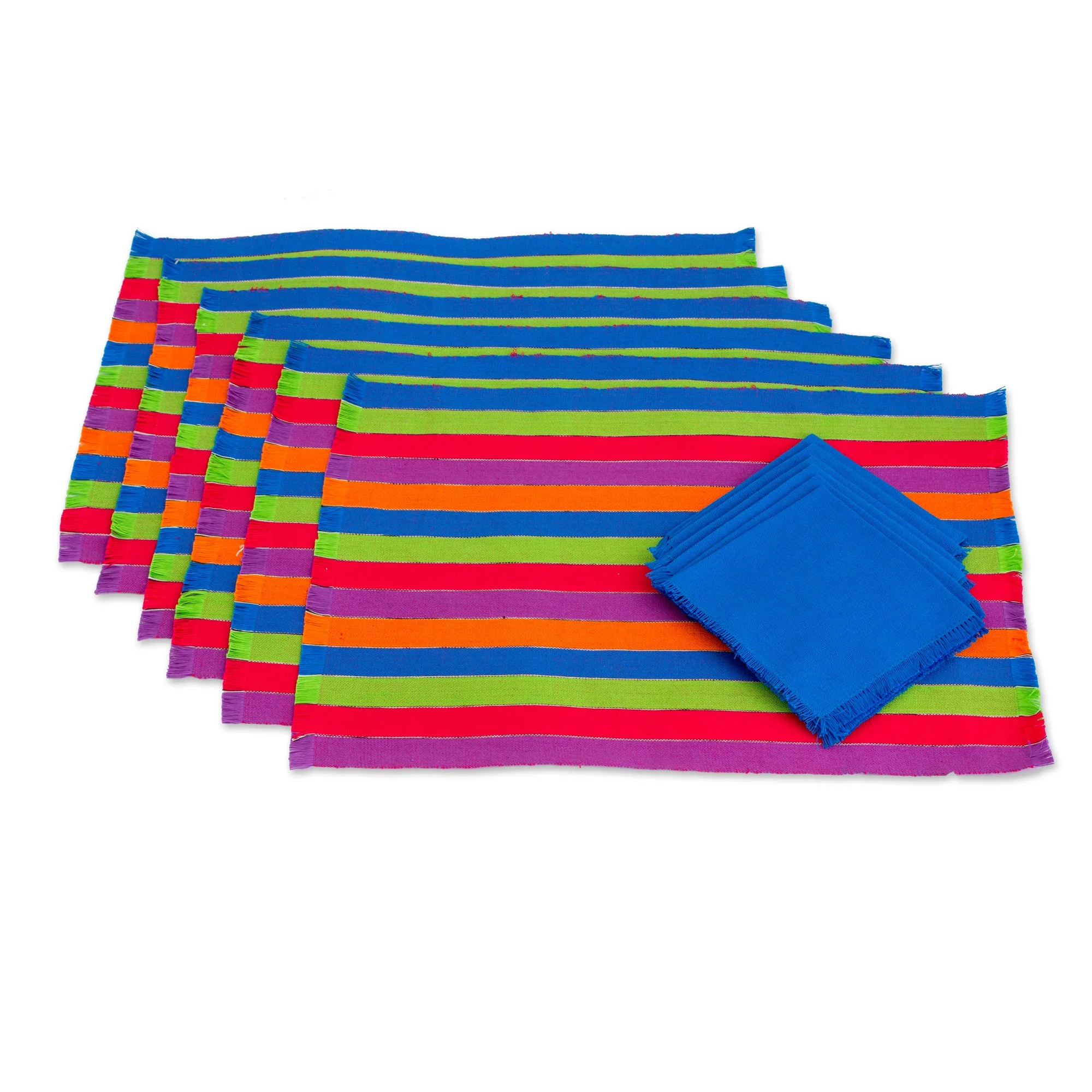 Harvest Trails Six Multicolored Striped Cotton Placemats and Napkins - Image 2