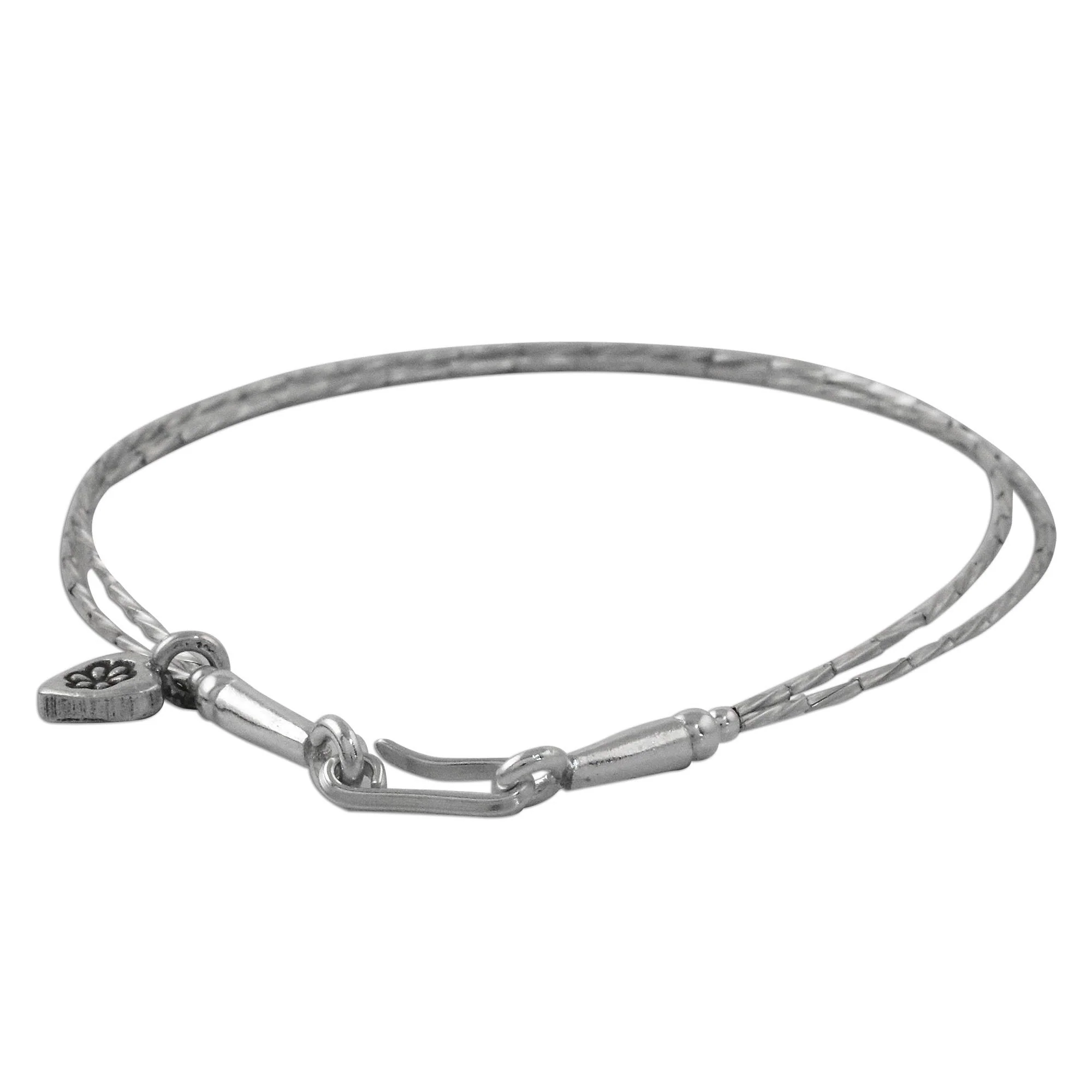 Heart and Charm Thai Karen Silver Beaded Bracelet with Heart Shaped Charm - Image 4