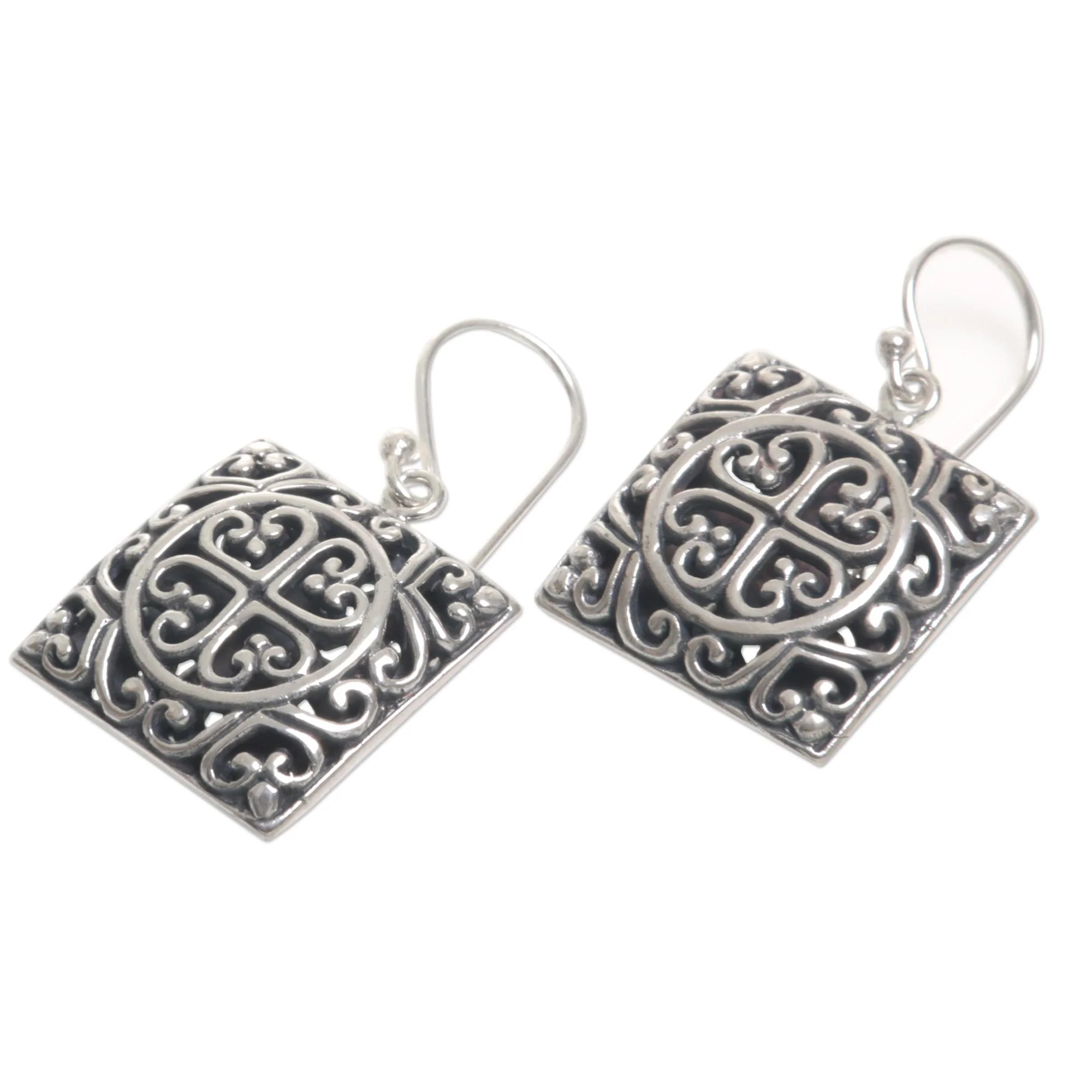 Heart Cube Handmade Sterling Silver Dangle Heart Earrings from Bali - Image 4