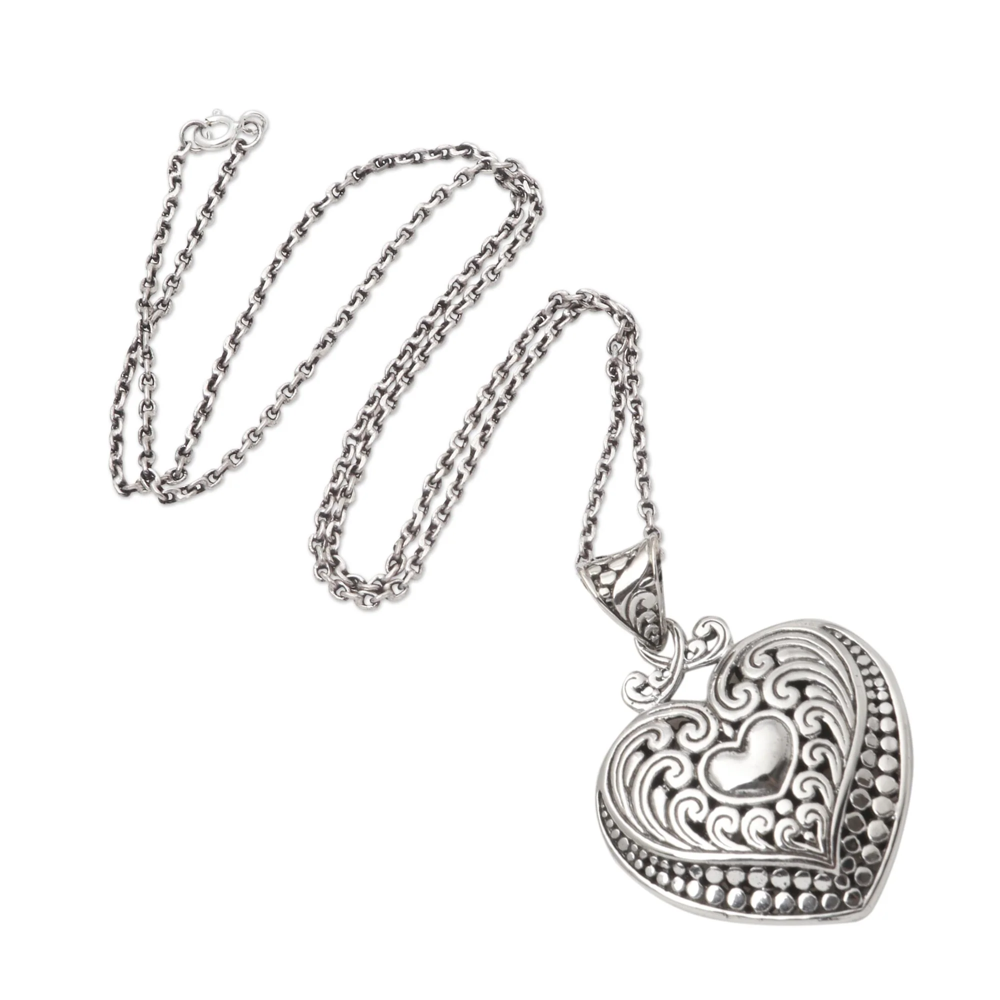 Heart Inside Artisan Made Sterling Silver Heart Pendant Necklace - Image 4