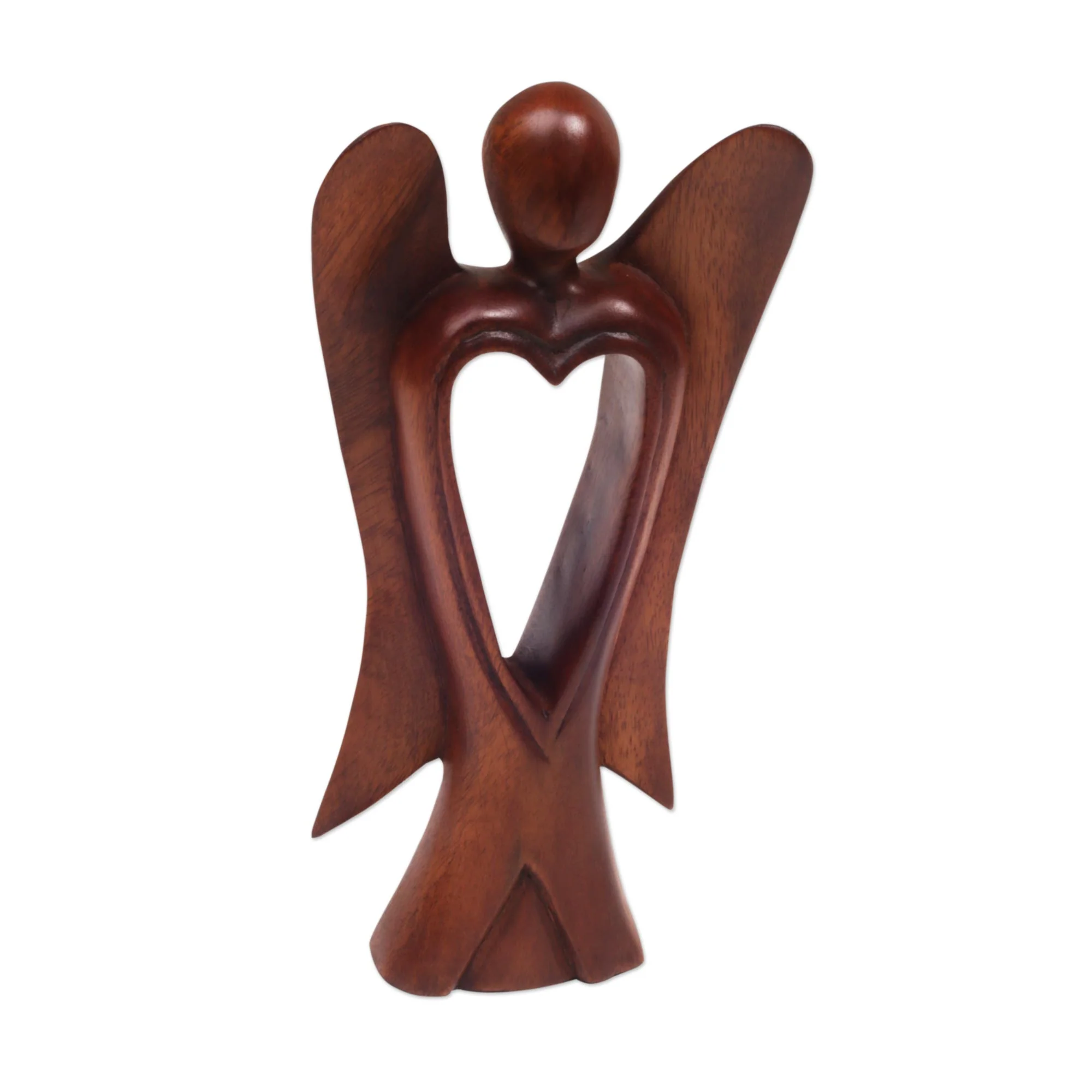 Heart Of An Angel Carved Wood Heart Angel Sculpture - Image 2