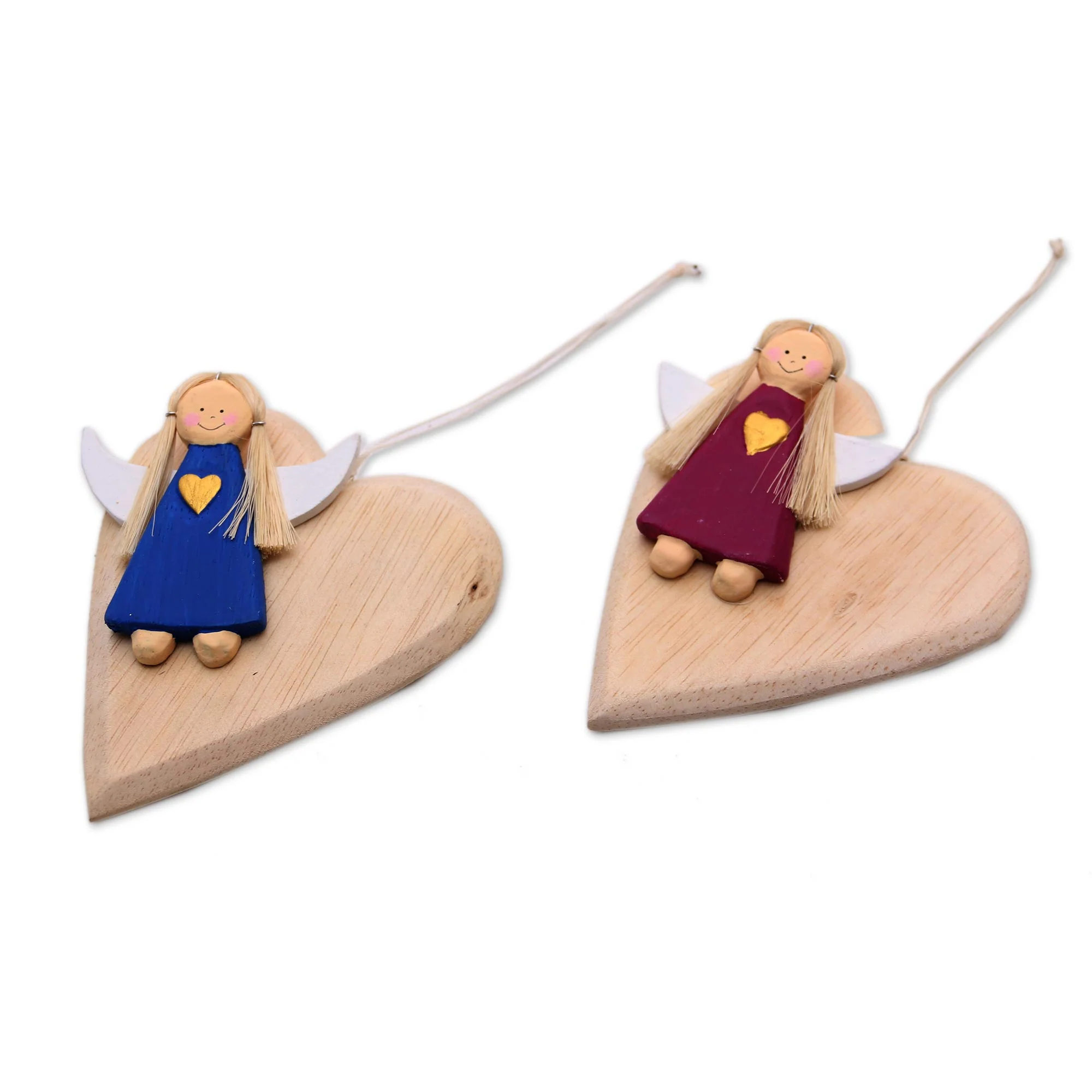 Heart of Angels Heart-Shaped Albesia Wood Angel Ornaments from Bali (Pair) - Image 3