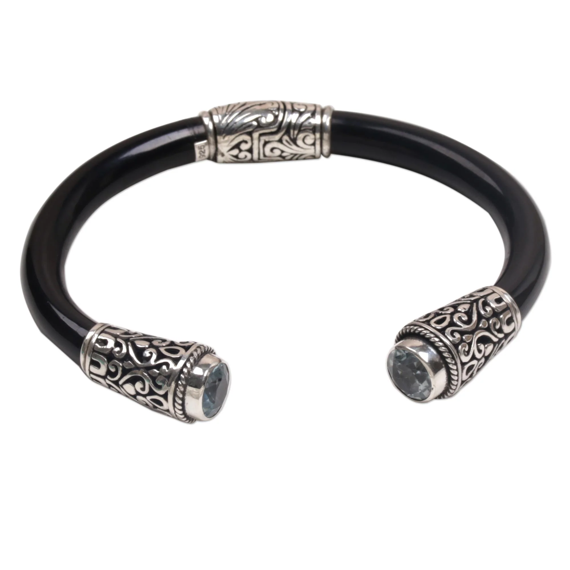 Heart of the Night Blue Topaz and Sterling Silver Cuff Bracelet from Bali - Image 2