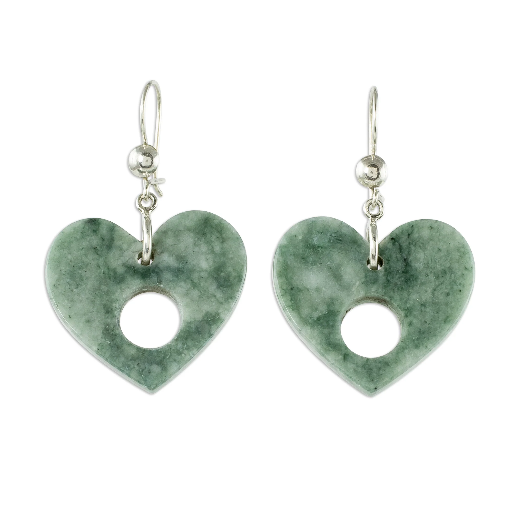 Heart Passage Heart-Shaped Green Jade Dangle Earrings - Image 2