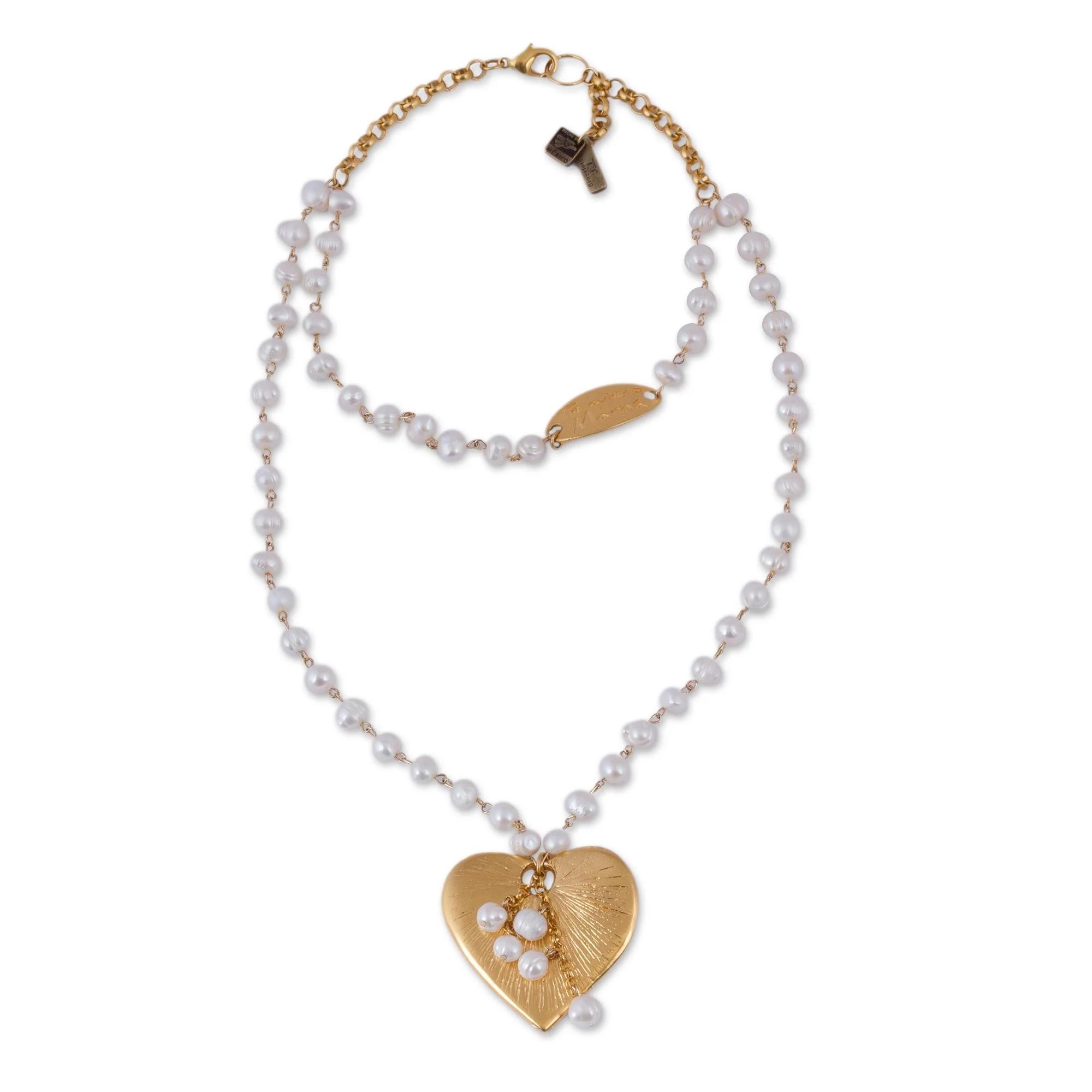 Heartfelt Glow Gold Plated Cultured Pearl Heart Necklace from Mexico - Image 2