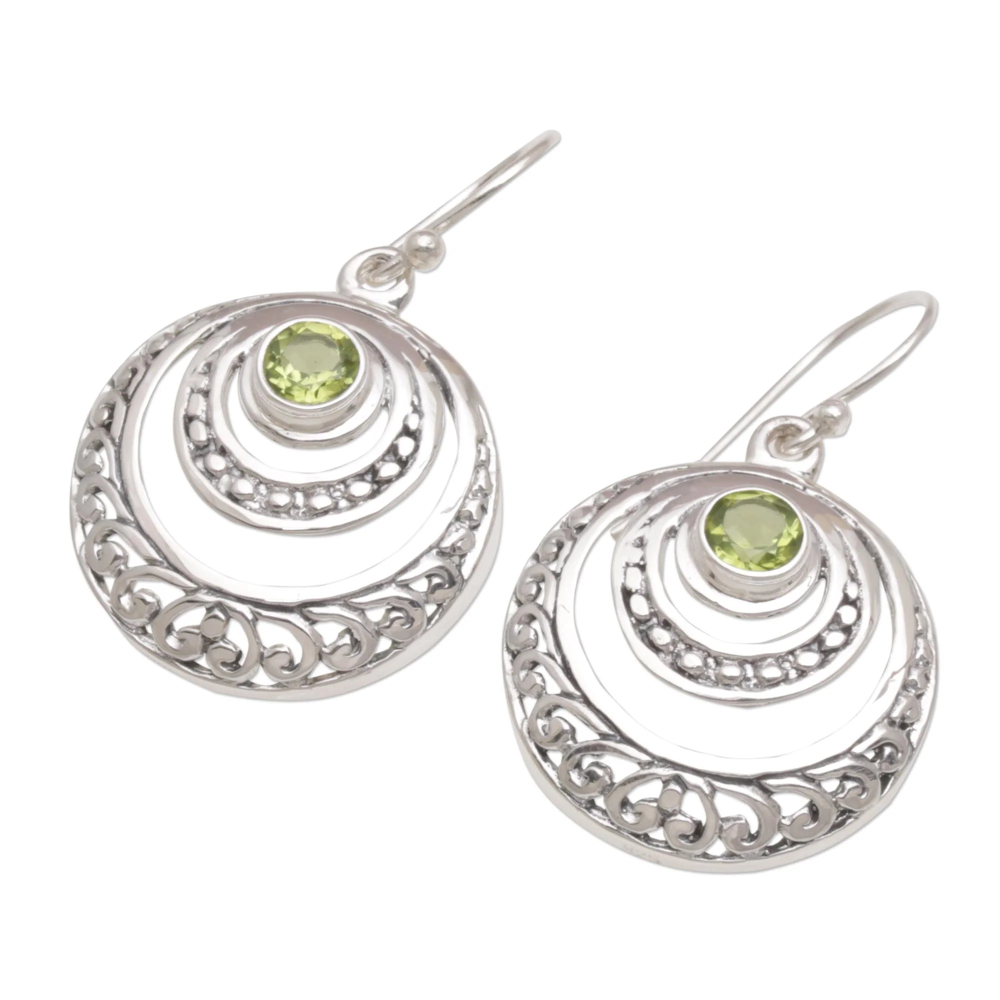Heavenly Gleam Peridot and Sterling Silver Crescent Earrings from Bali - Image 4