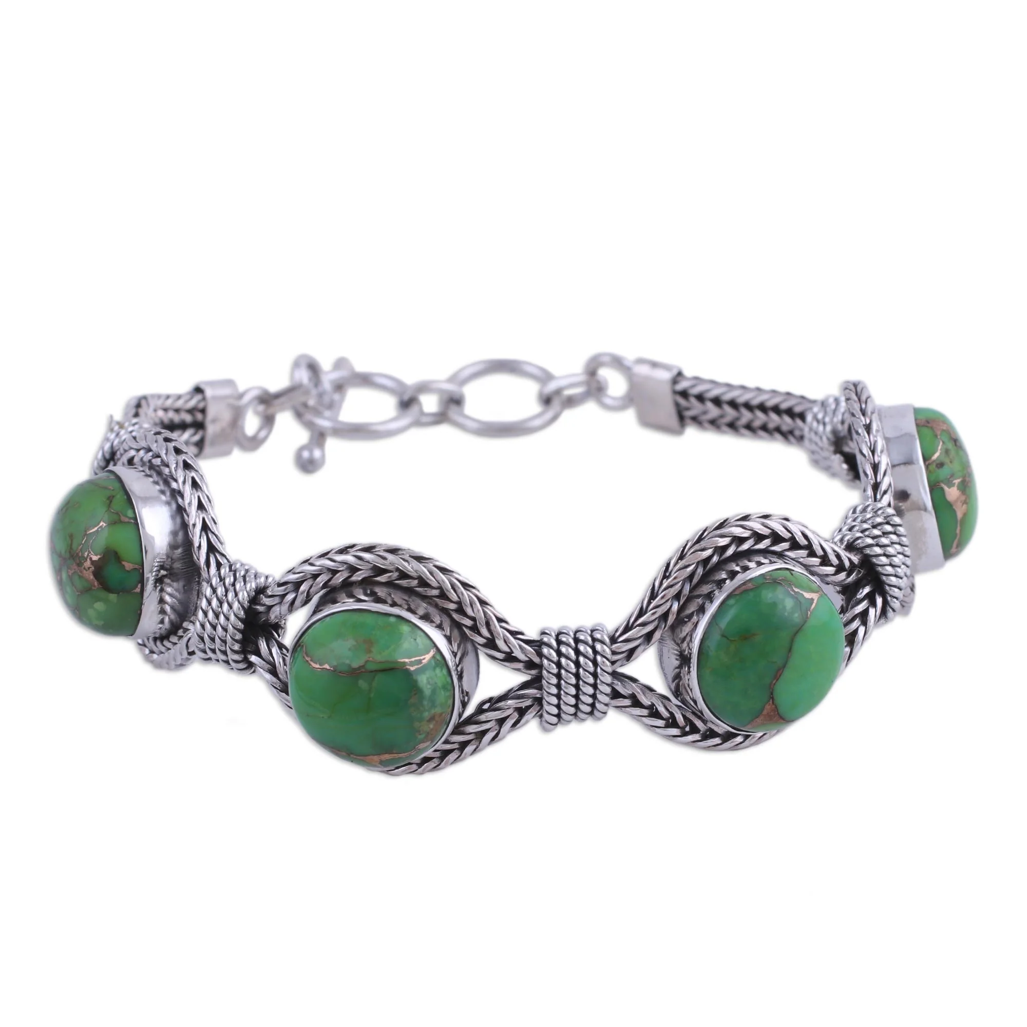 Heavenly Greens India Modern Green Composite Turquoise and Silver Bracelet - Image 2