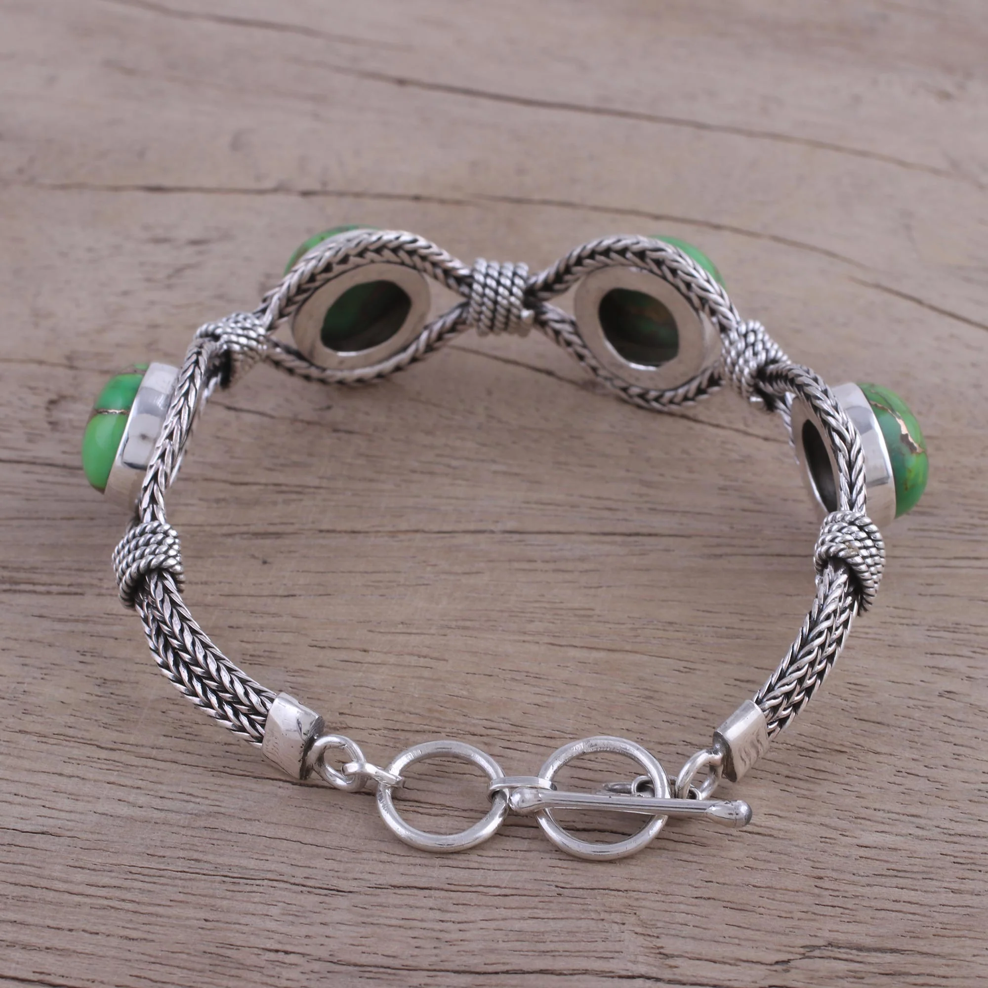 Heavenly Greens India Modern Green Composite Turquoise and Silver Bracelet - Image 4