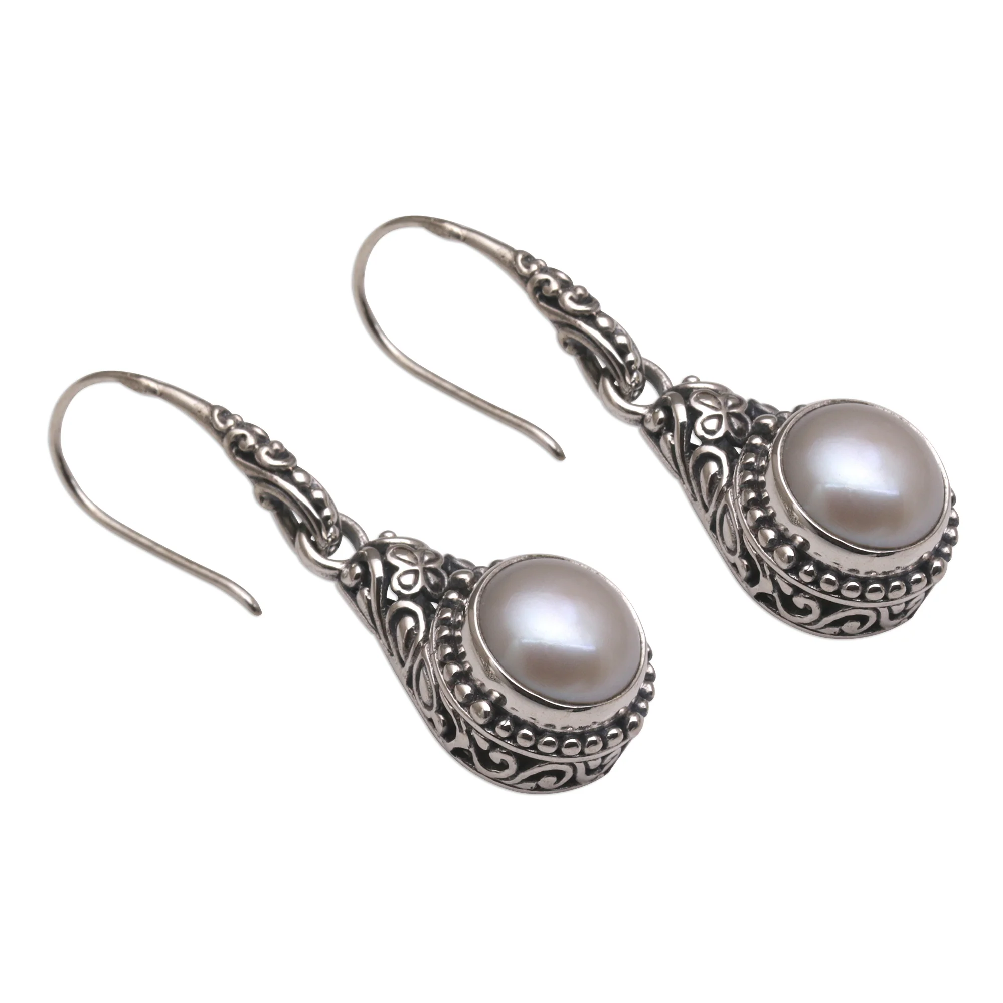 Heavenly Vines White Pearl Dangle Earrings - Image 4