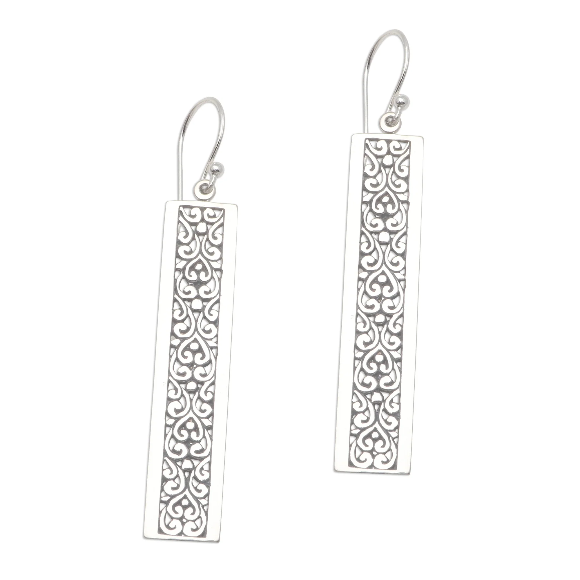 Heirloom Rectangles Rectangular Patterned Sterling Silver Dangle Earrings - Image 2