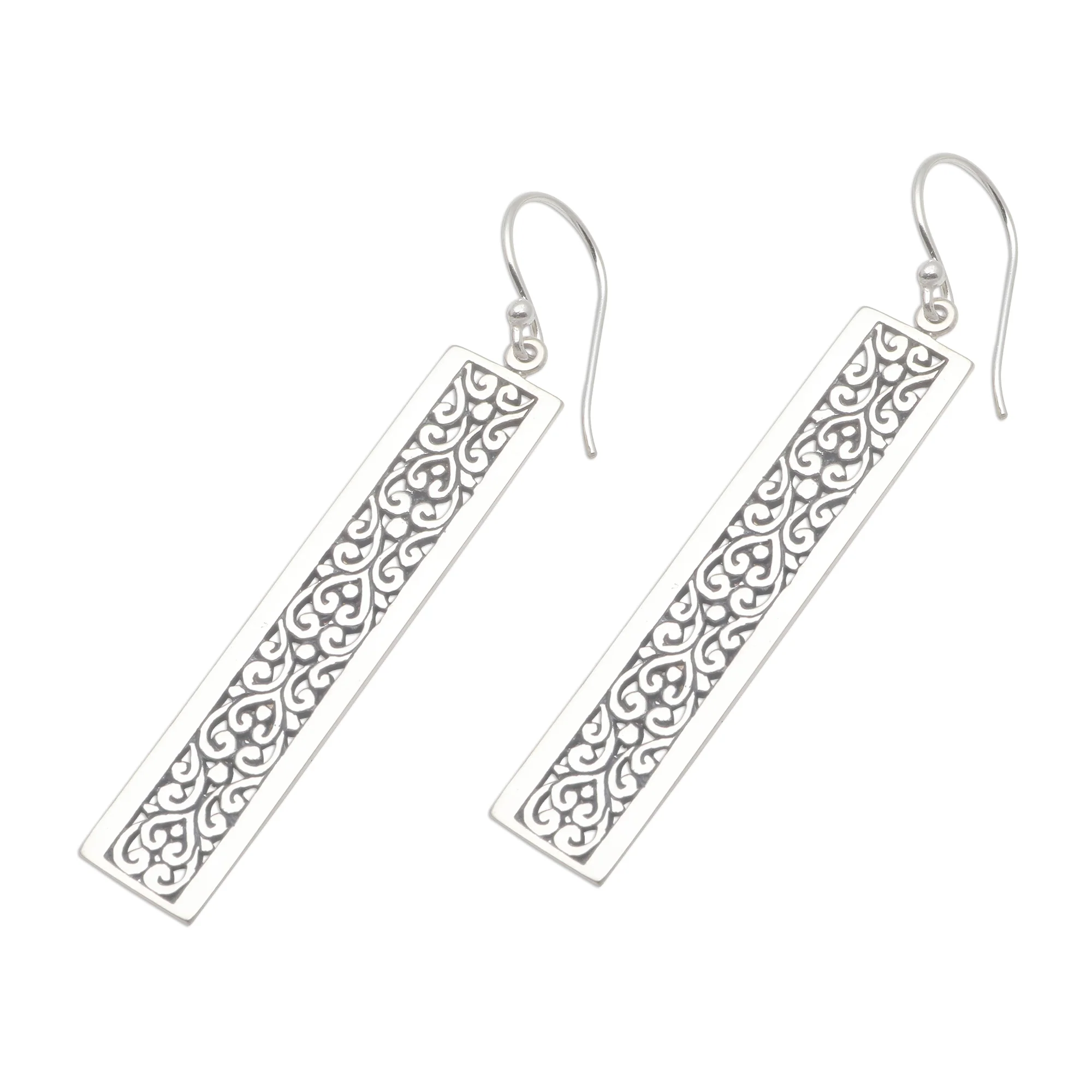 Heirloom Rectangles Rectangular Patterned Sterling Silver Dangle Earrings - Image 4