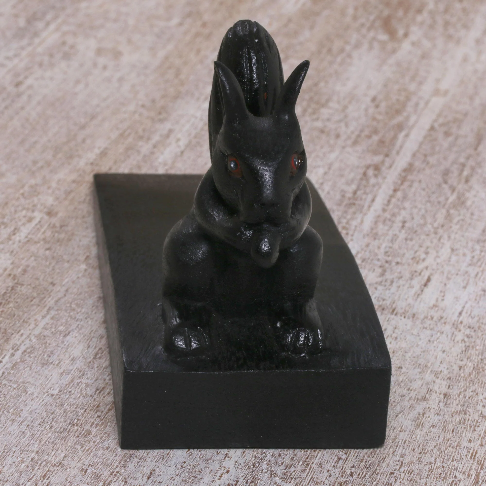 Helpful Squirrel in Black Handcrafted Wood Squirrel Doorstop in Black from Bali - Image 4