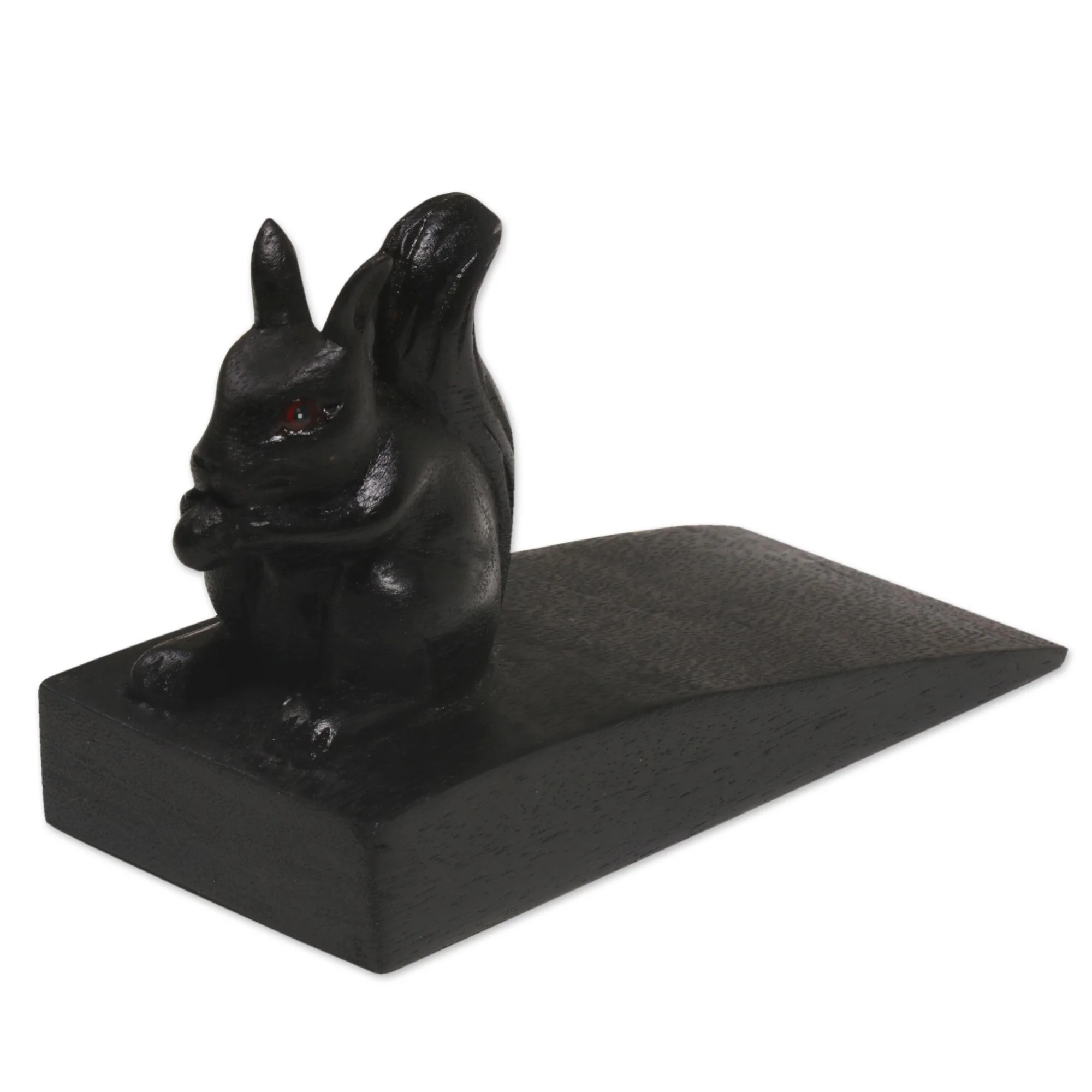 Helpful Squirrel in Black Handcrafted Wood Squirrel Doorstop in Black from Bali - Image 5