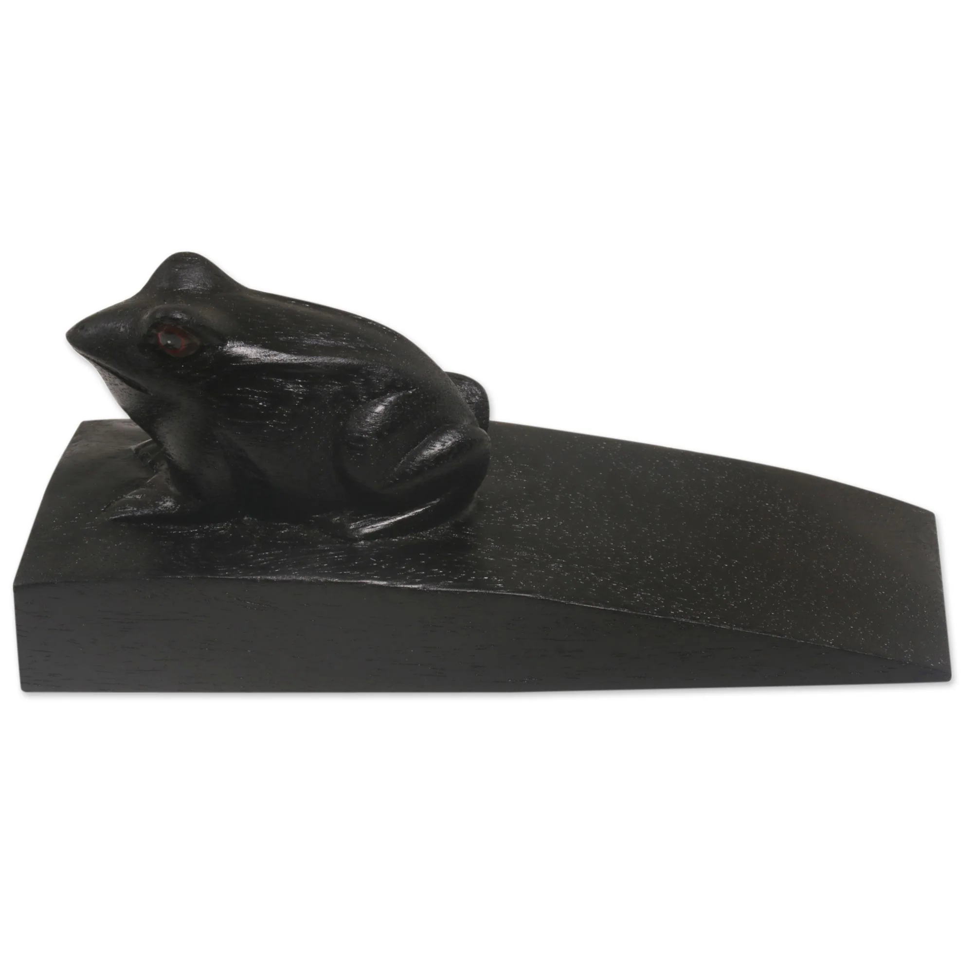 Helpful Toad in Black Handcrafted Suar Wood Toad Doorstop in Black from Bali - Image 5