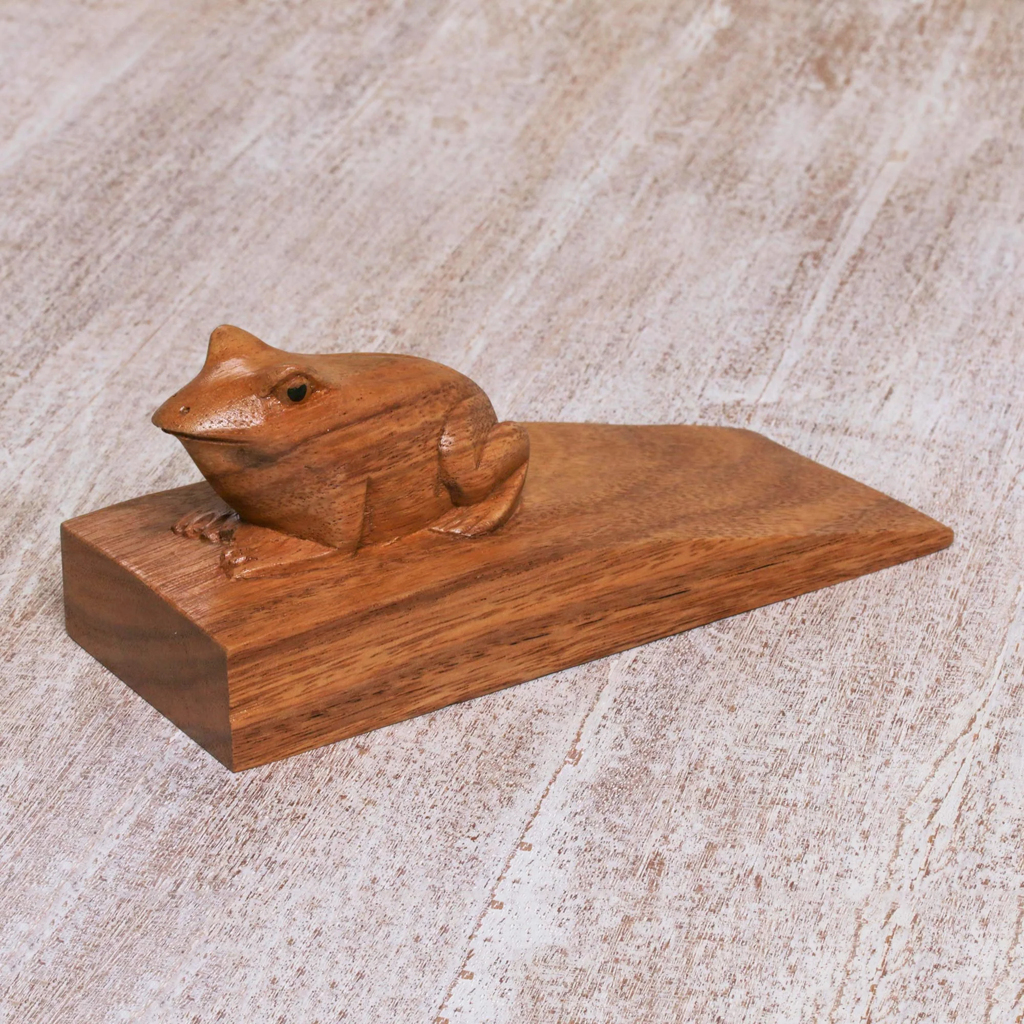 Helpful Toad in Brown Handcrafted Suar Wood Frog Doorstop in Brown from Bali - Image 3