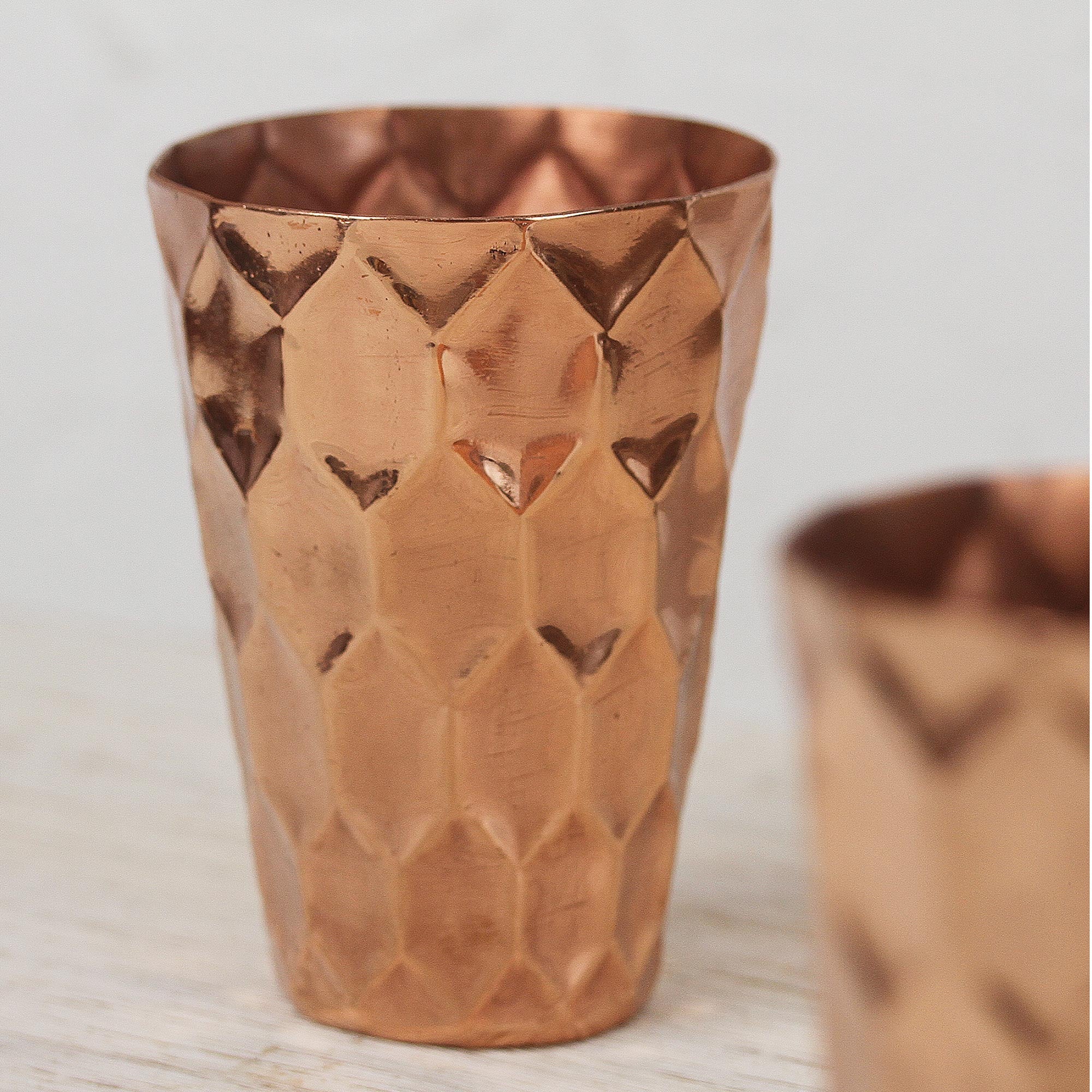 Hexagon Gleam Hexagon Pattern Copper Tumblers from Mexico (Pair) - Image 4