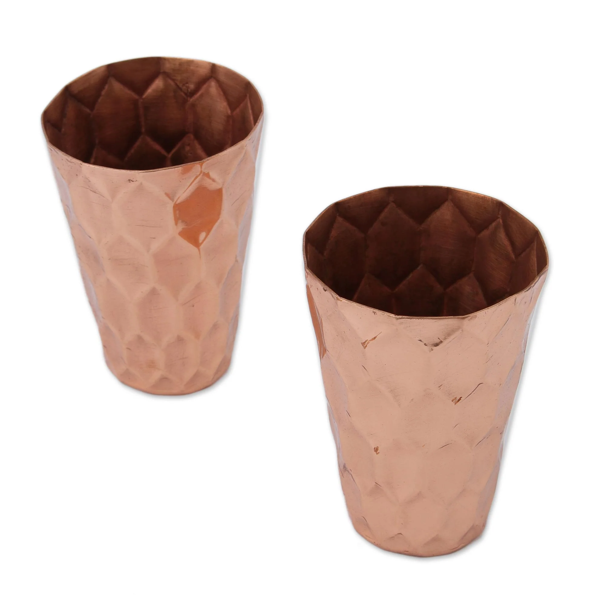 Hexagon Gleam Hexagon Pattern Copper Tumblers from Mexico (Pair) - Image 5