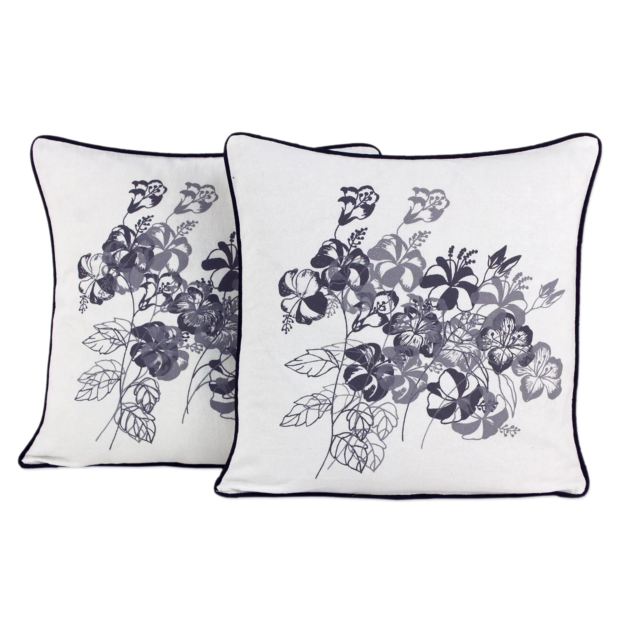 Hibiscus 100% Cotton Artisan Crafted Floral Cushion Covers (Pair) - Image 2