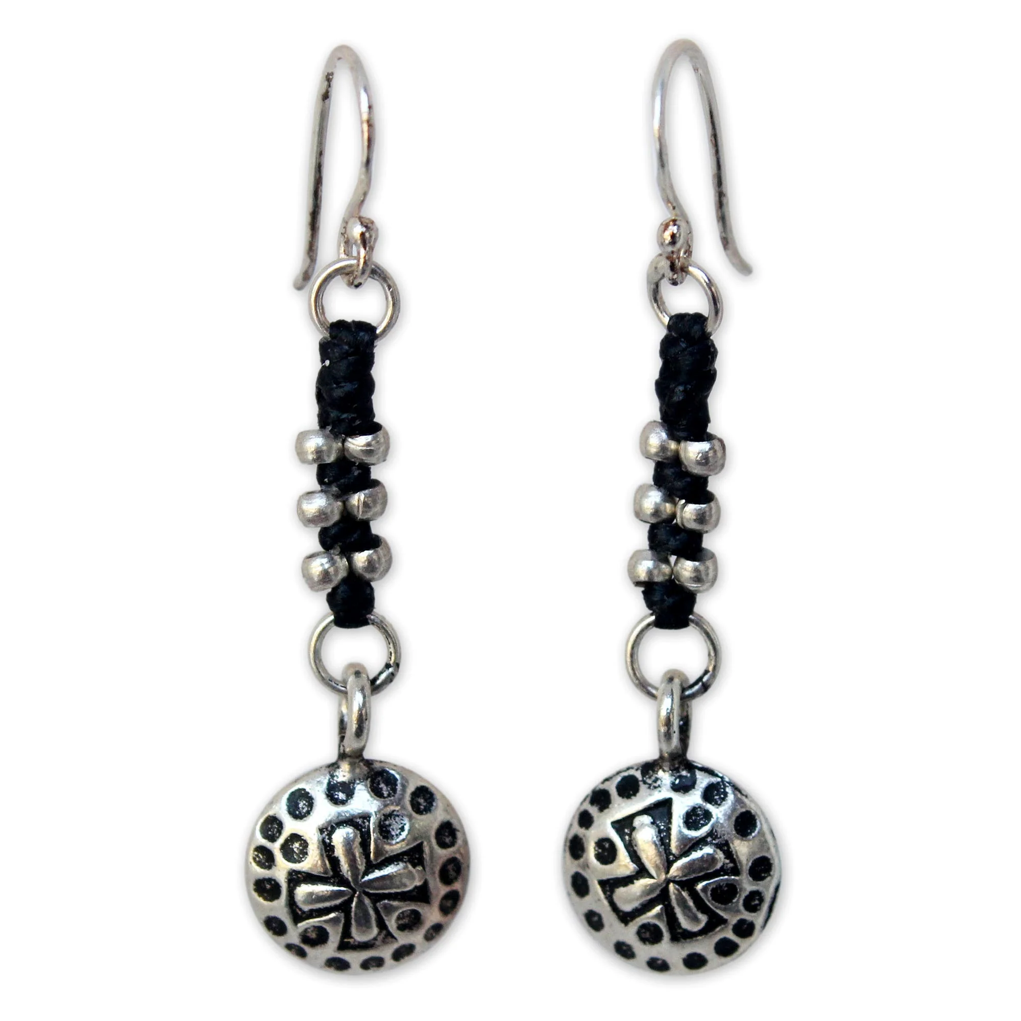 Hill Tribe Cross Silver dangle earrings - Image 2