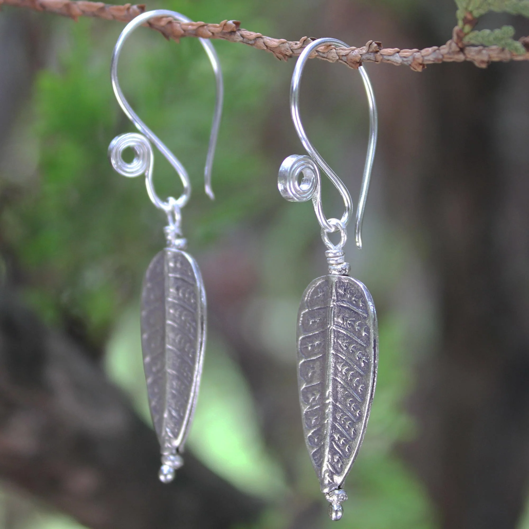 Hill Tribe Forest Silver Leaf & Tree Earrings - Image 3