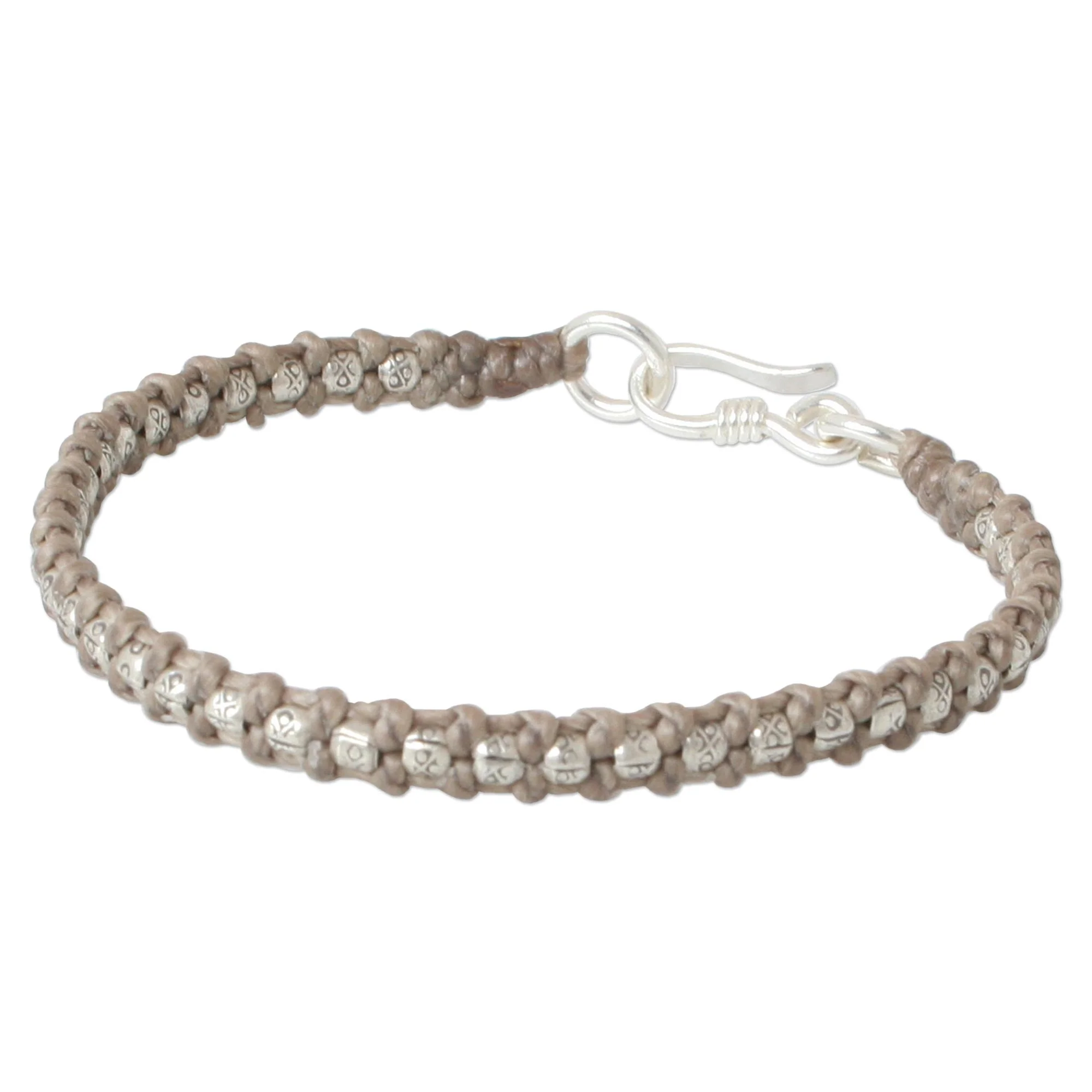Hill Tribe Heir in Khaki Hand Made Thai Silver Braided Bracelet - Image 3