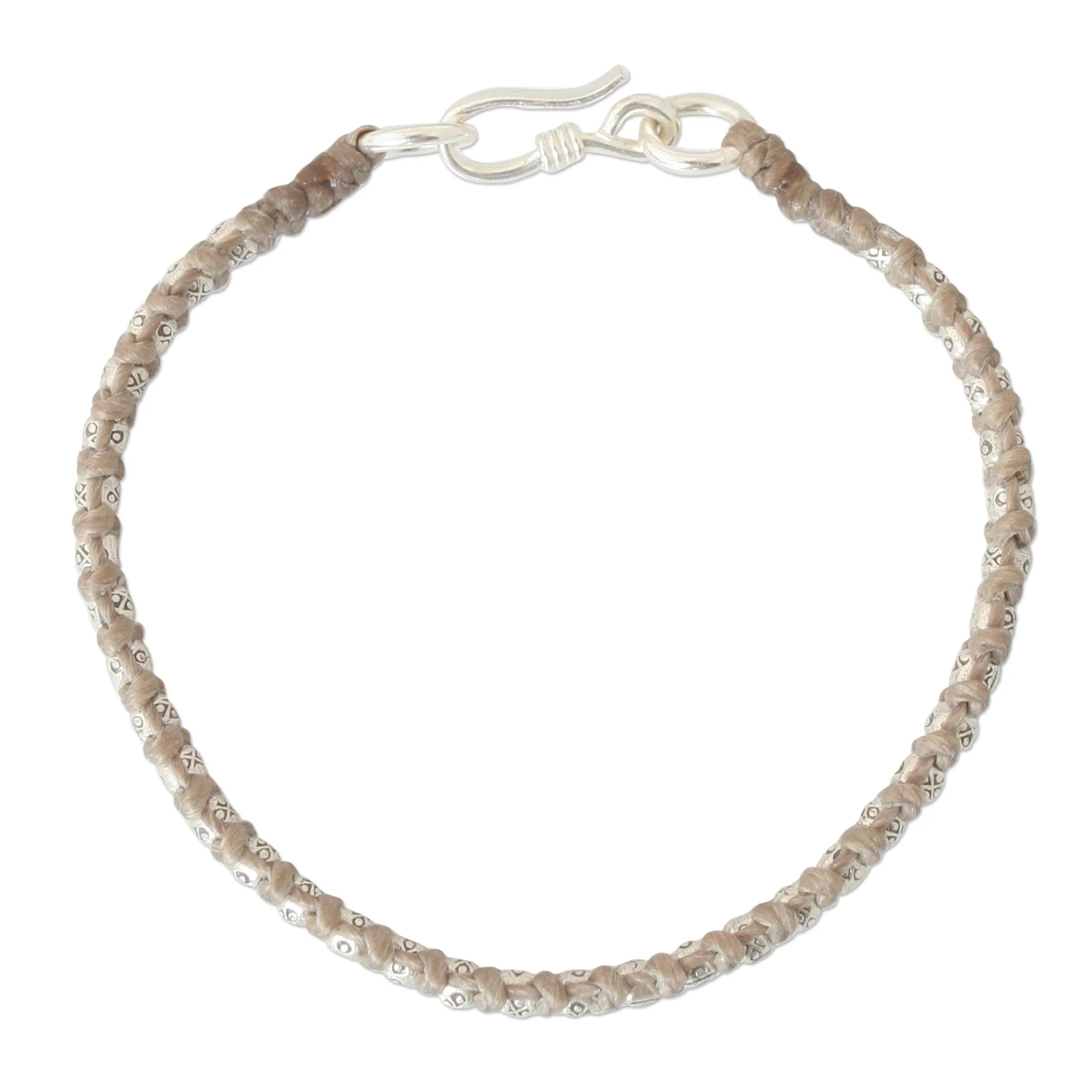 Hill Tribe Heir in Khaki Hand Made Thai Silver Braided Bracelet - Image 4